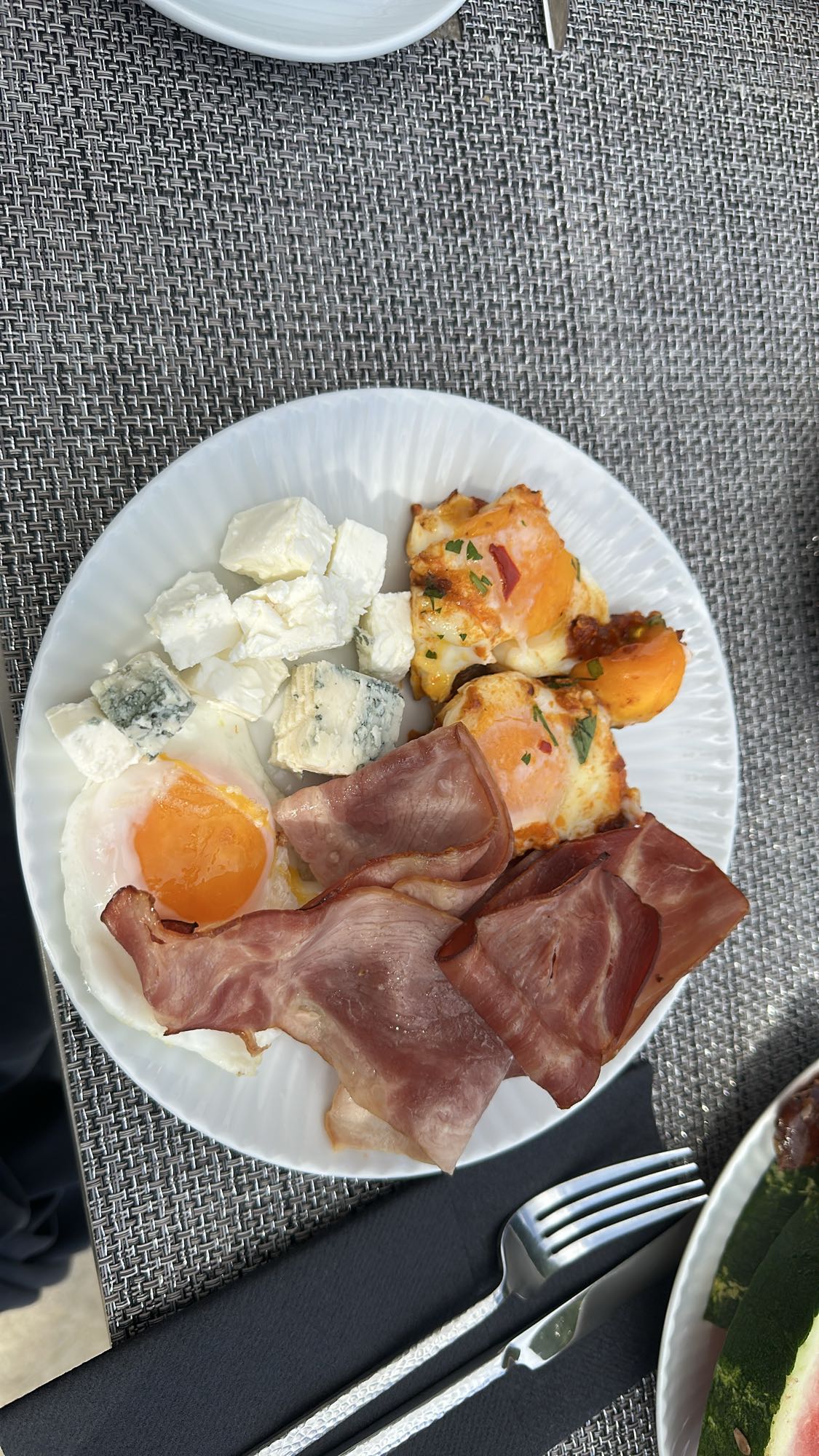 Eggs, ham, cheese plate