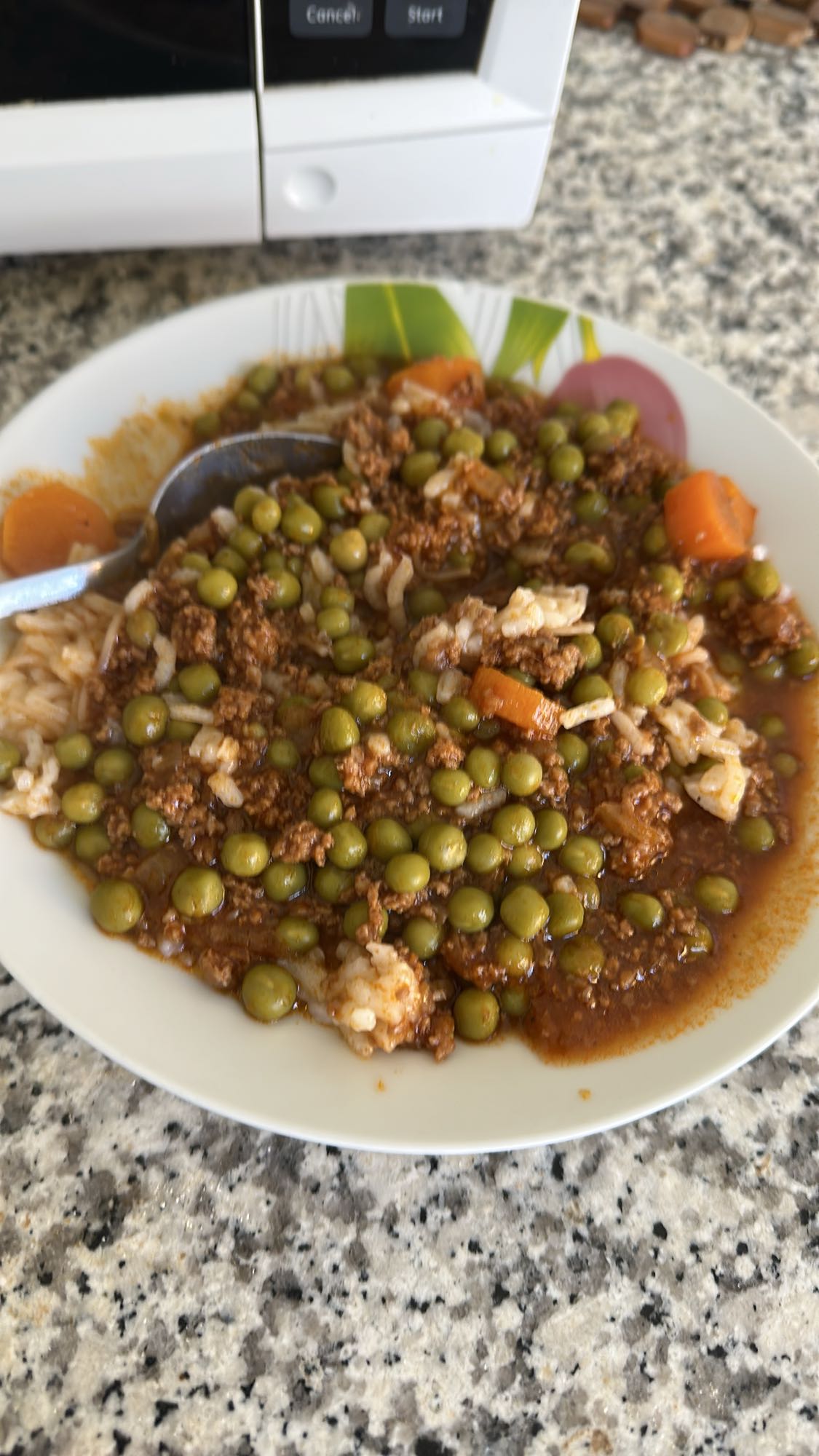 Rice with peas and minced beef