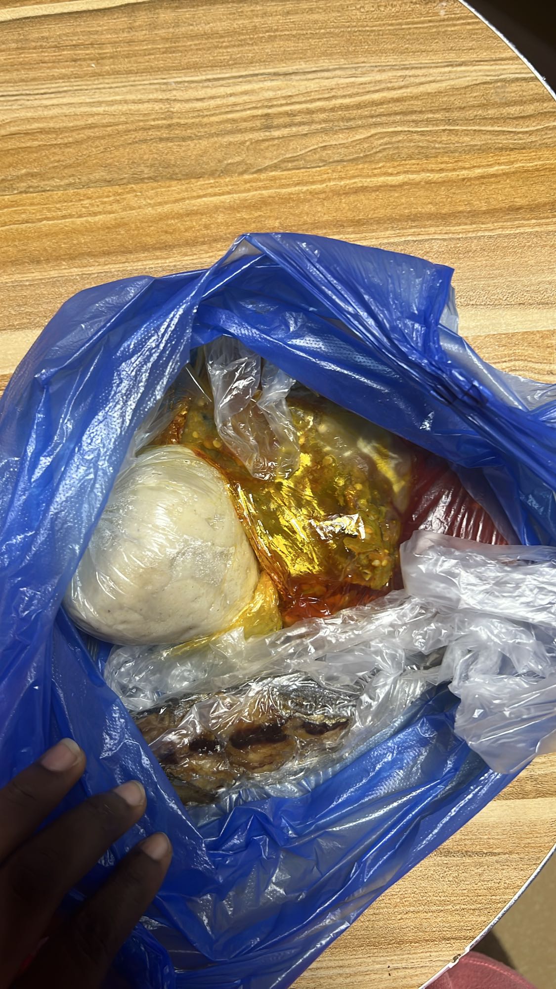 Eba, soup, grilled fish