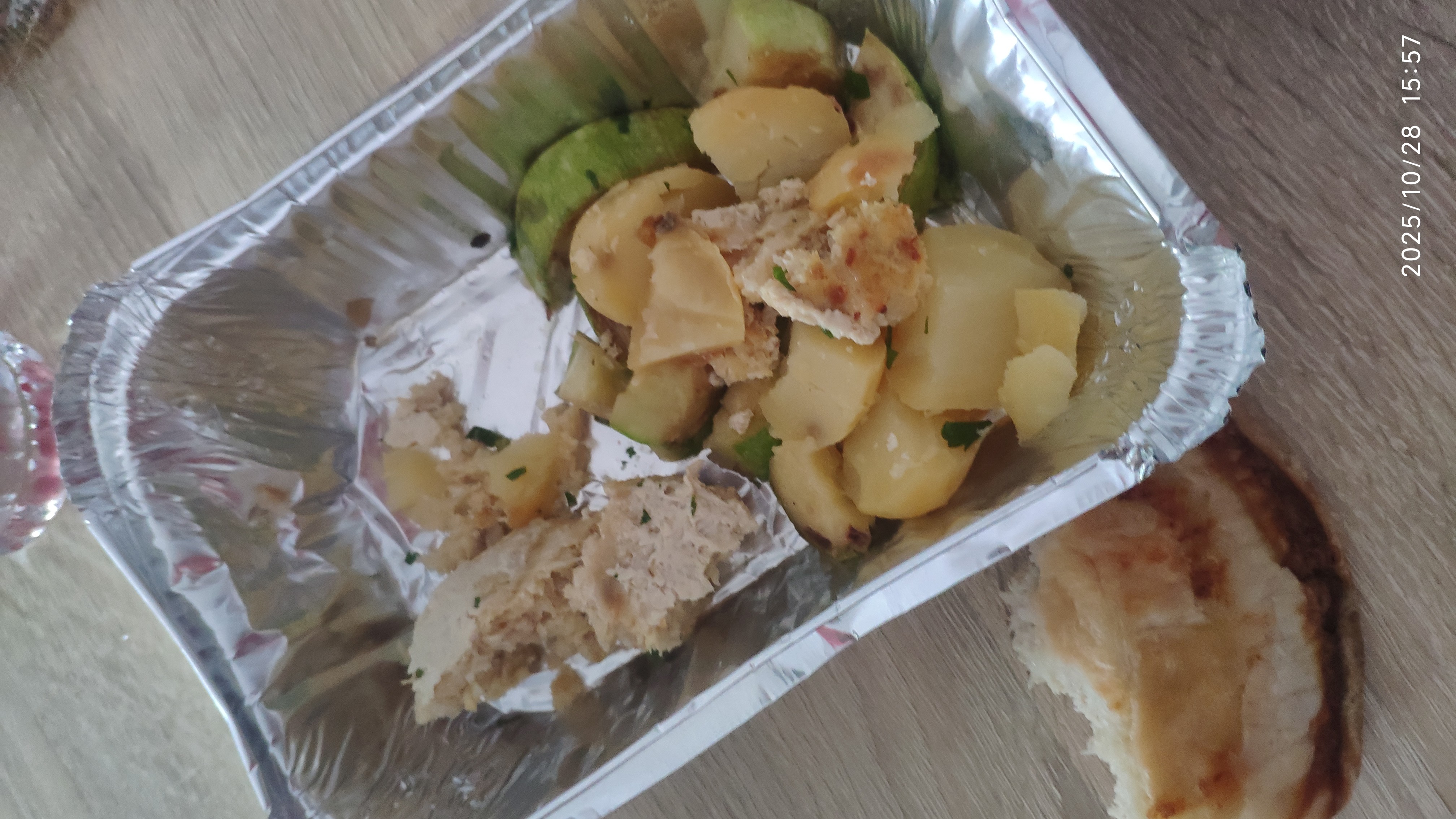 Potato, zucchini, cheese, bread