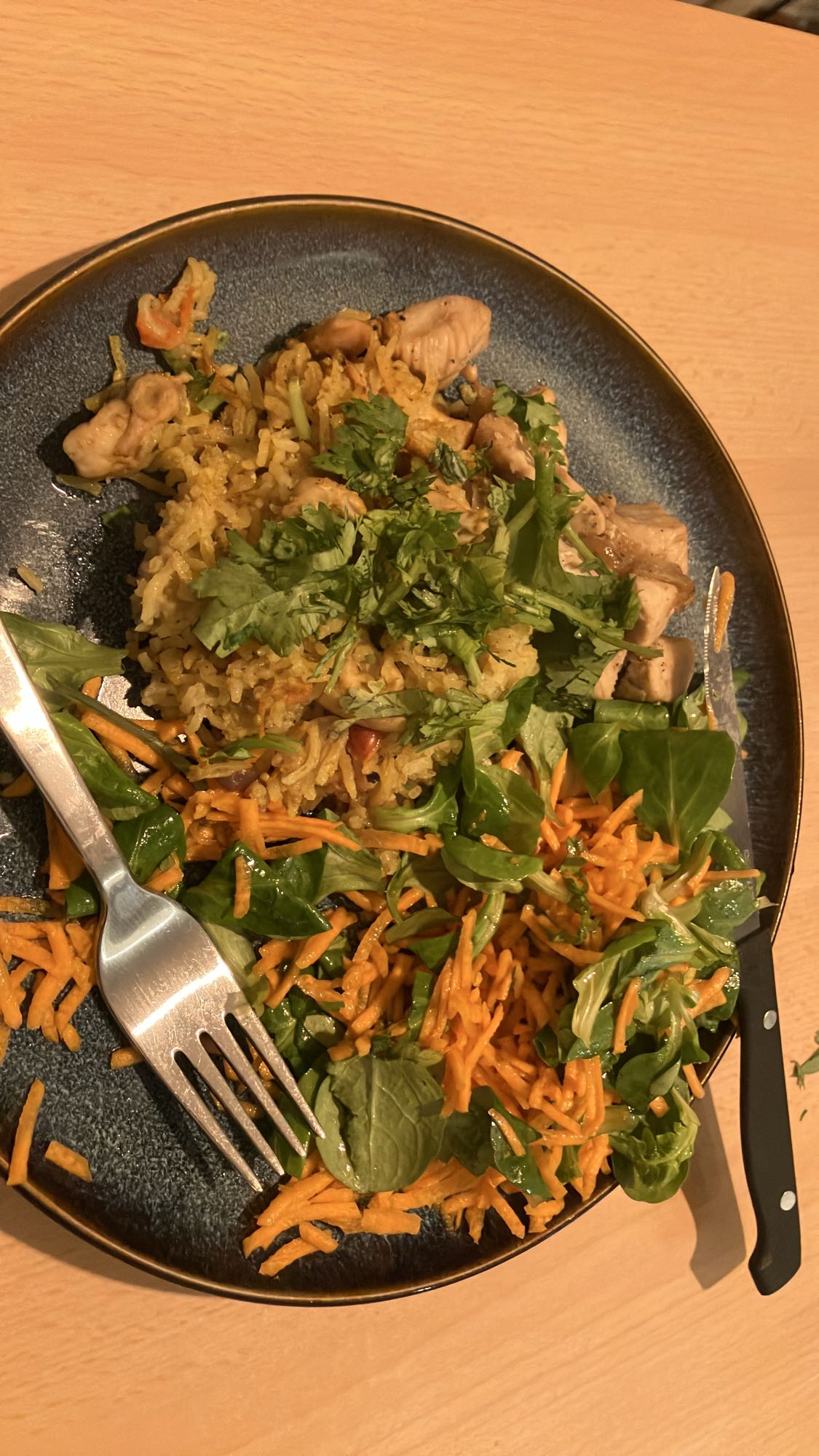 Biryani de frango com peito de frango grelhado e cebola