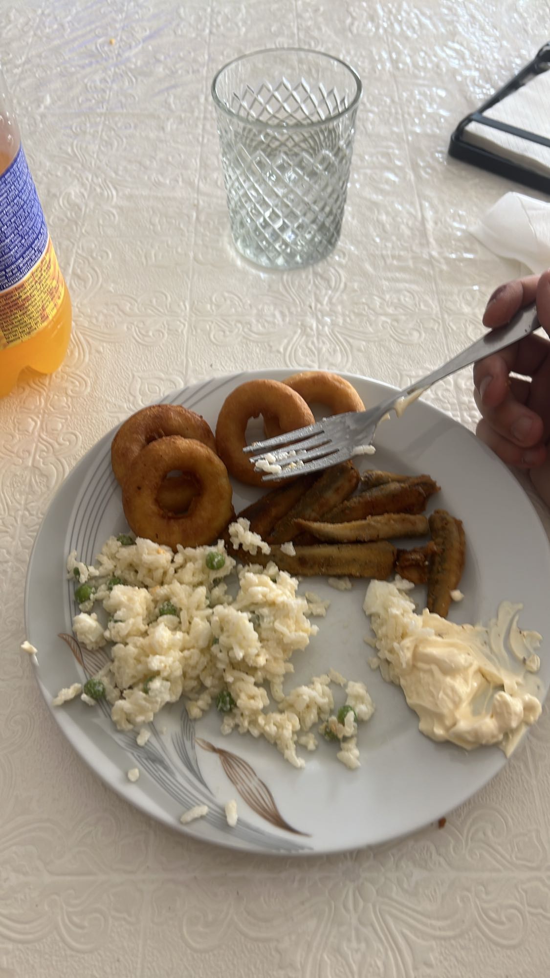 arroz, aros, pescado y mayonesa