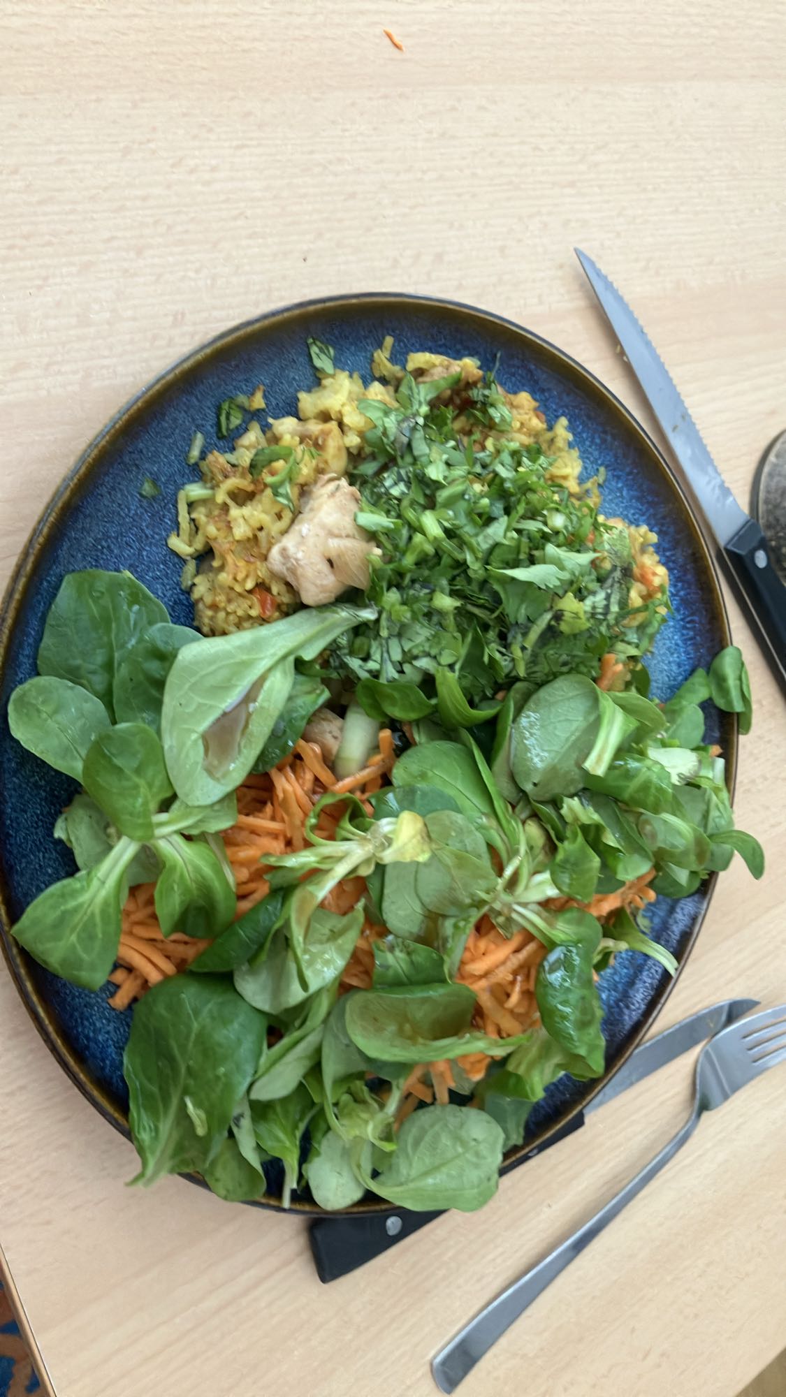 Arroz com frango e salada