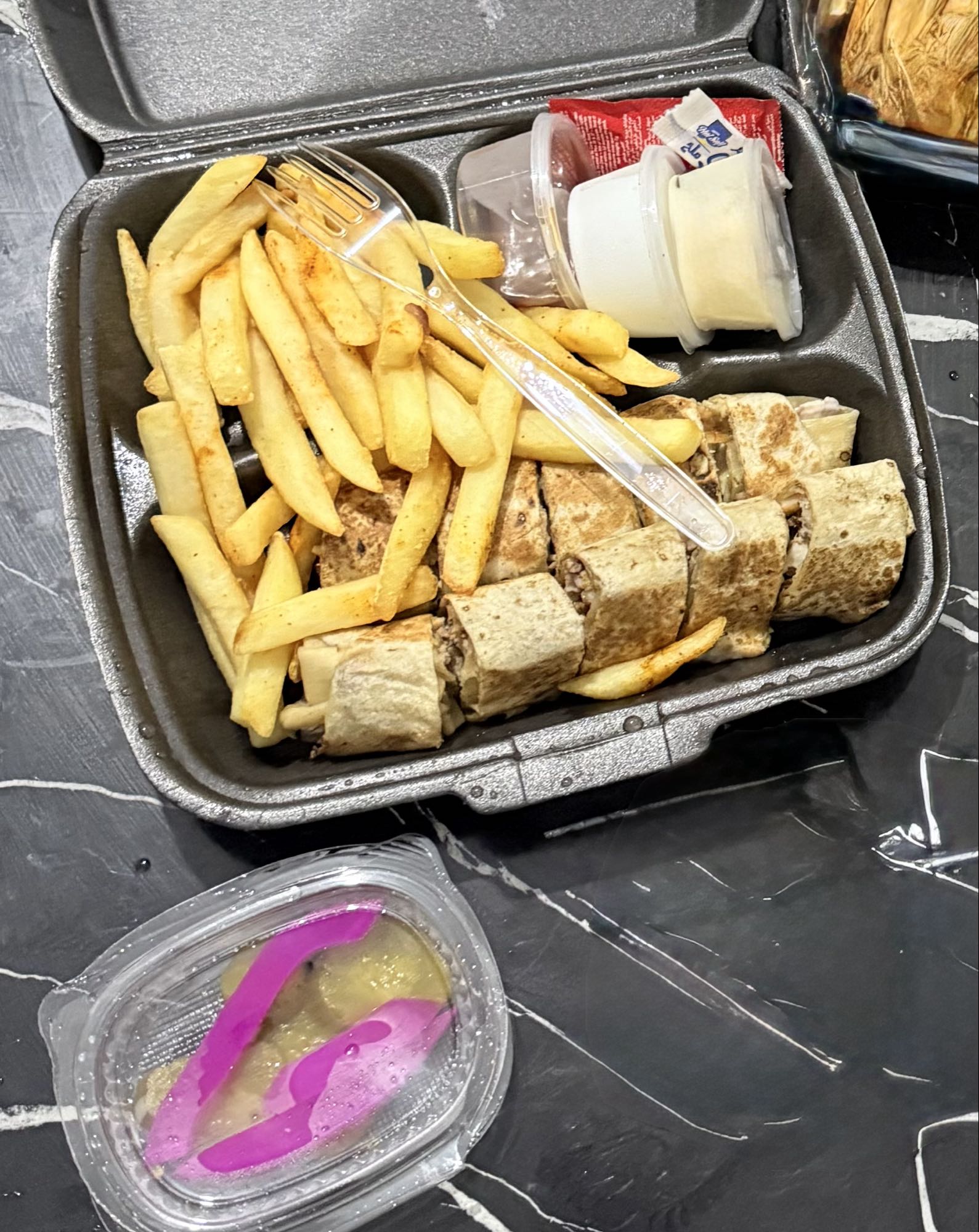 Shawarma wrap with fries