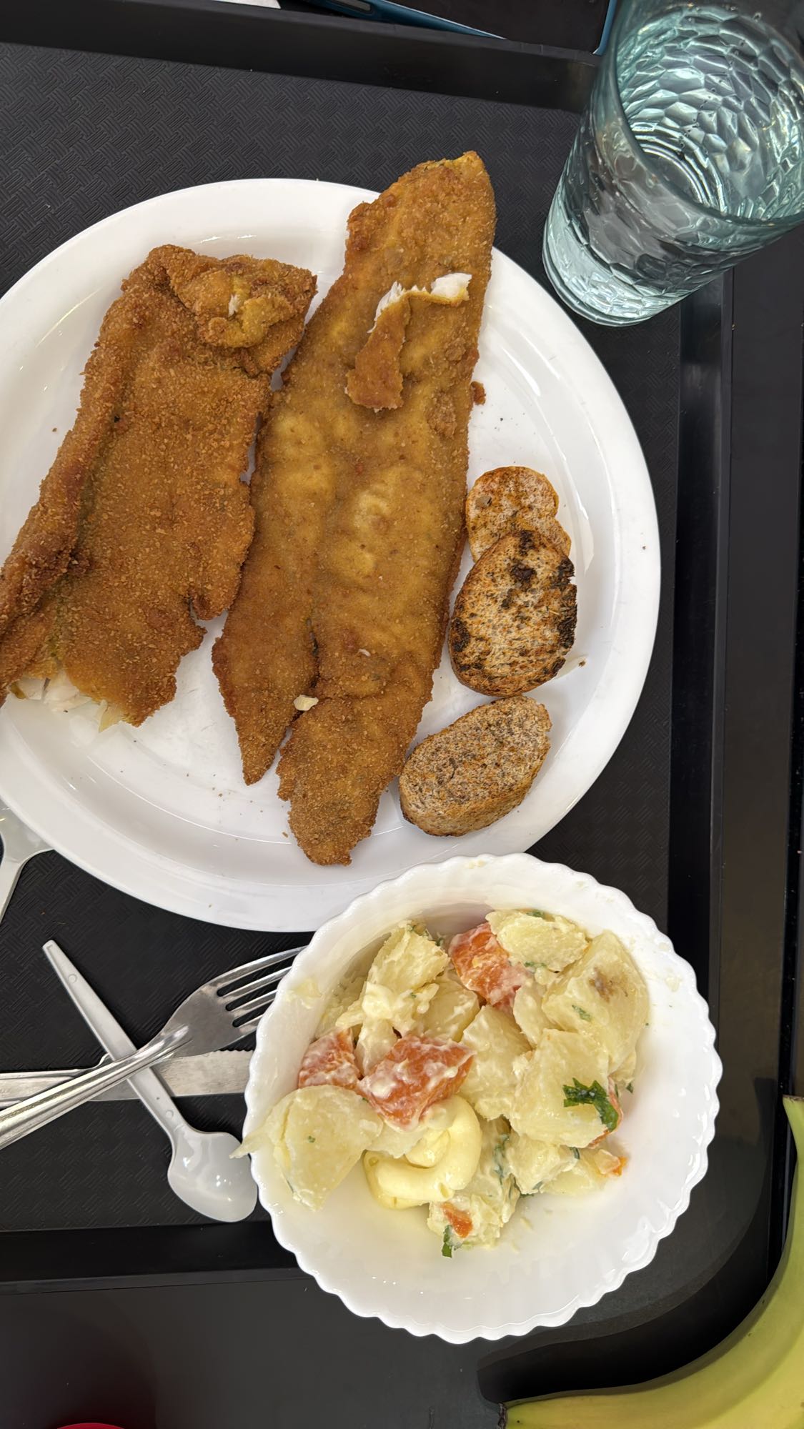 Pescado empanizado y ensalada