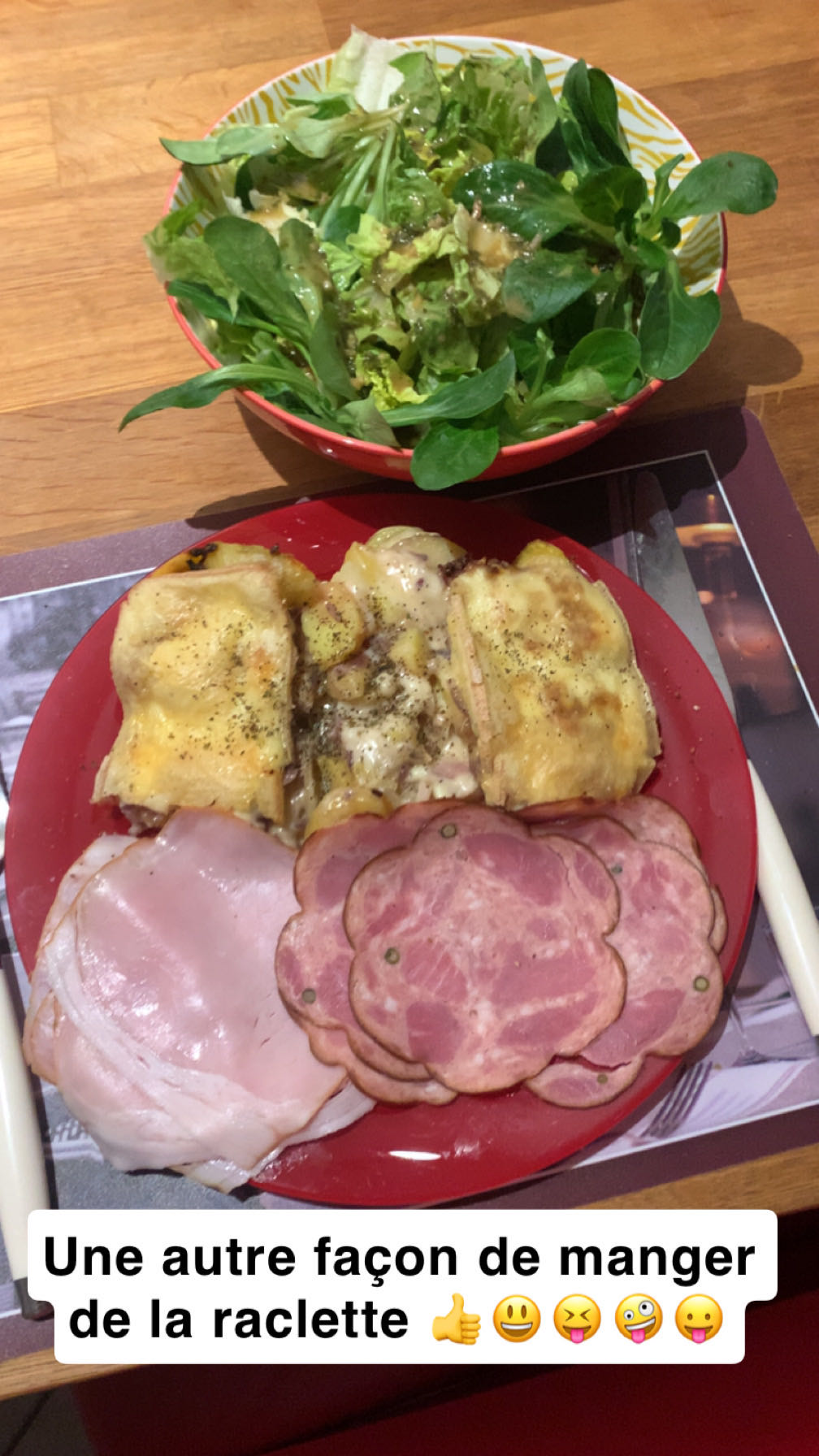 Raclette et salade verte