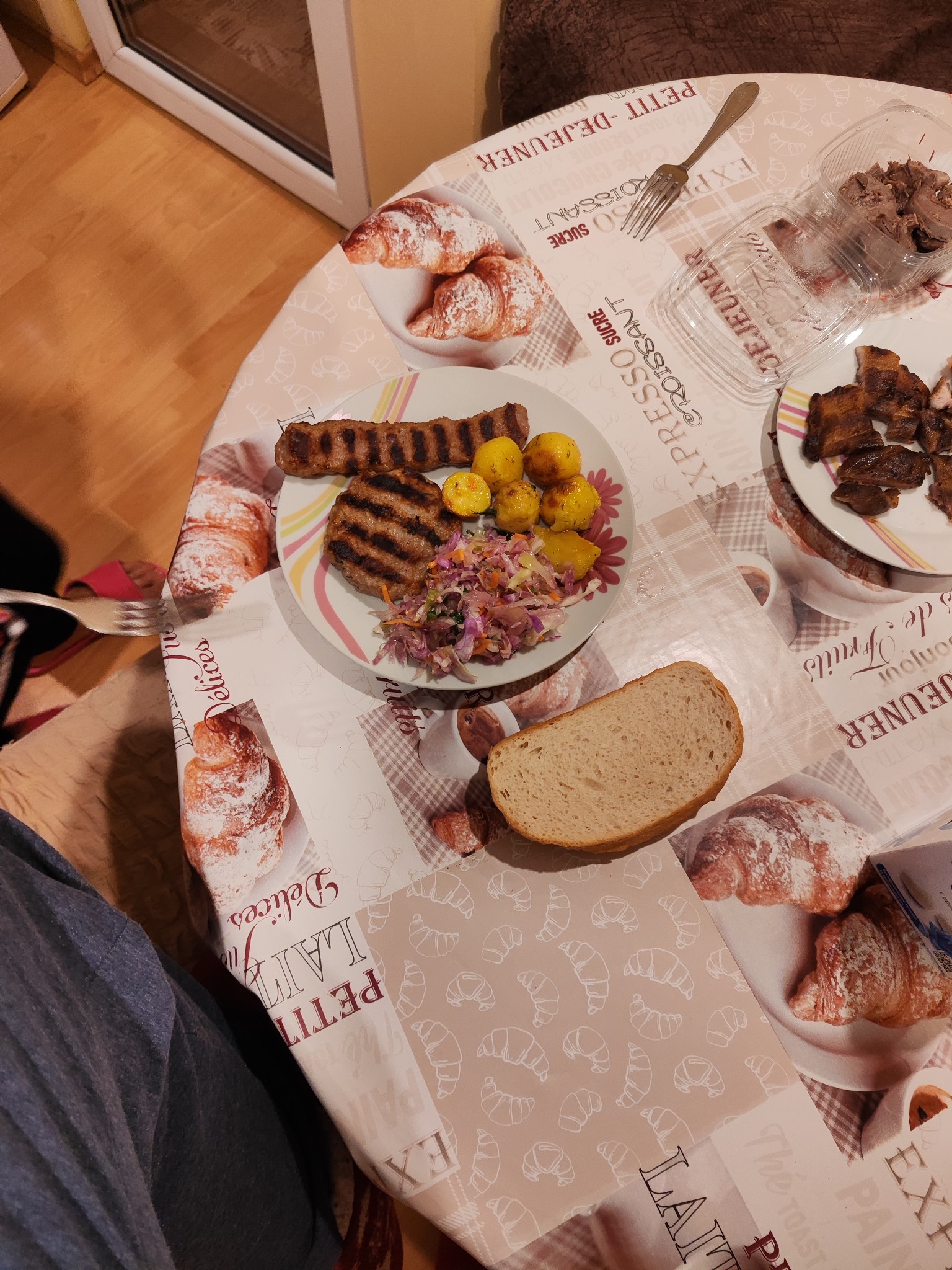 Grilled Meat, Potatoes, Salad