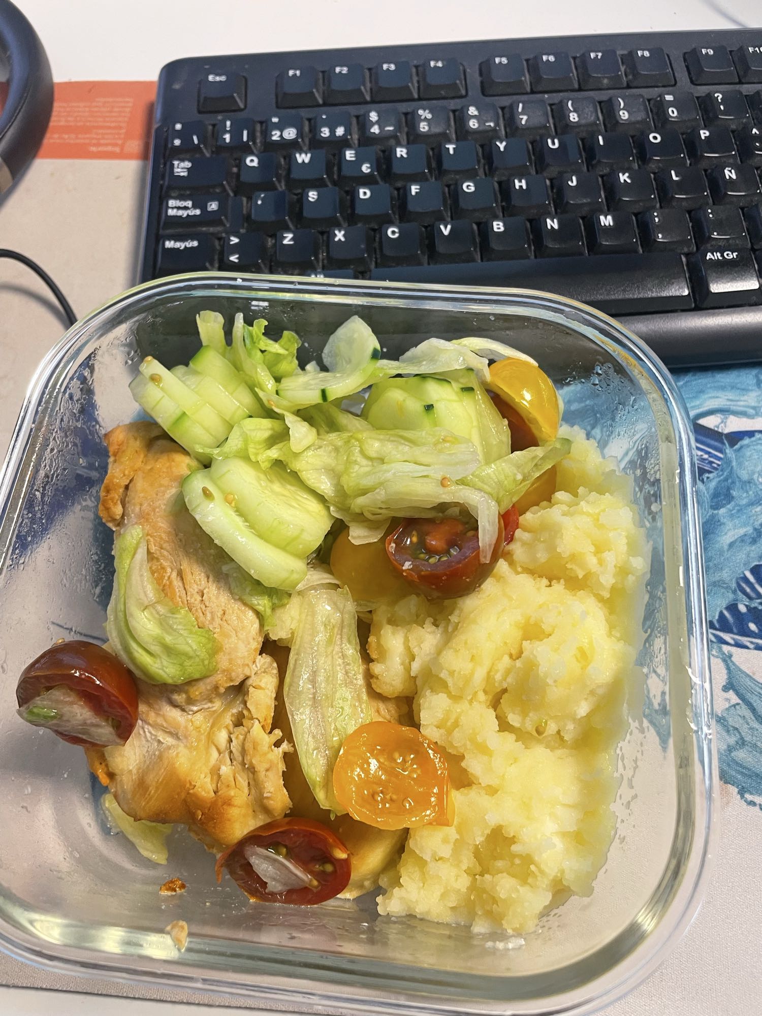 Pollo con puré y ensalada