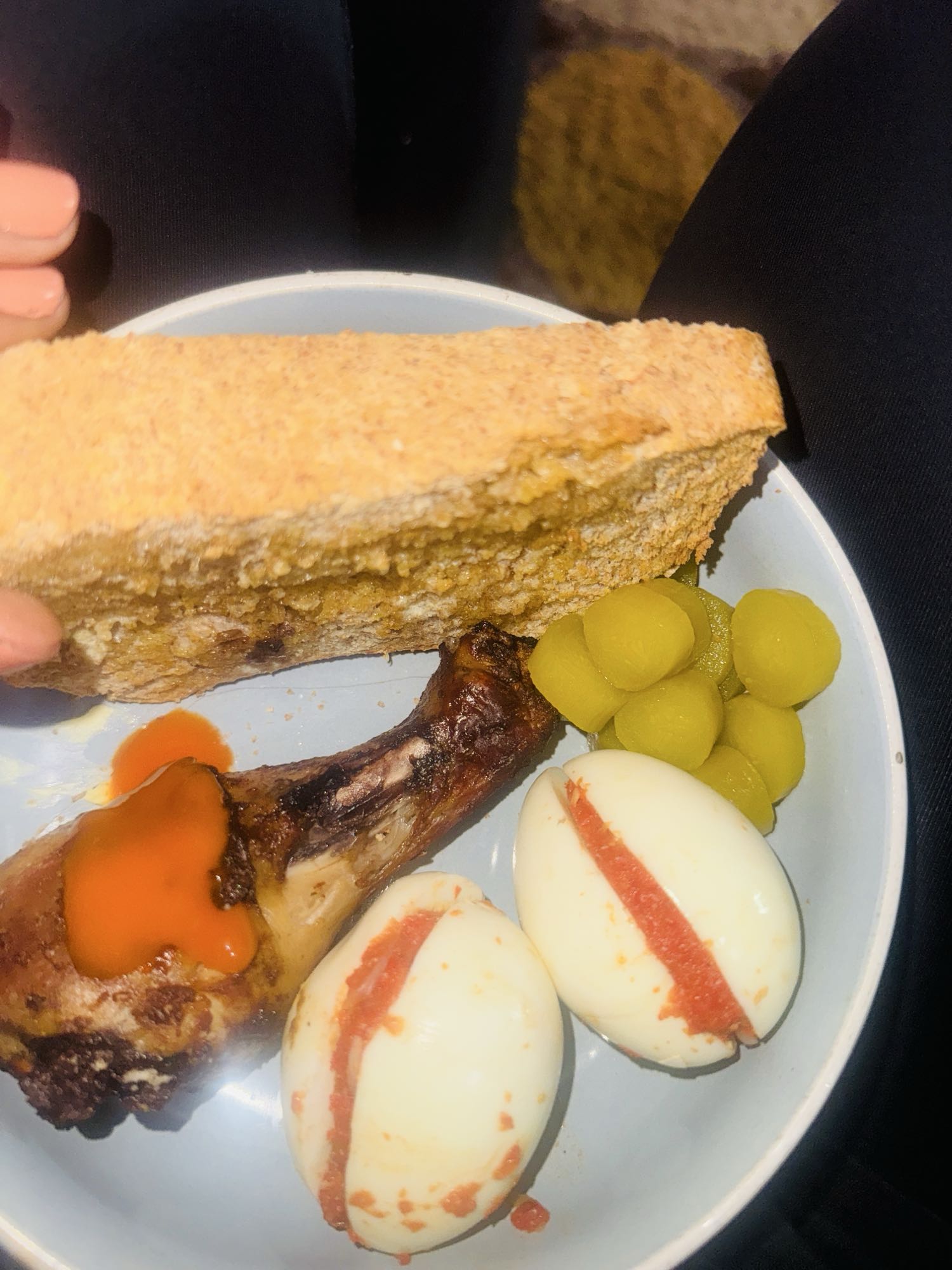 Eggs, Chicken, Bread & Olives