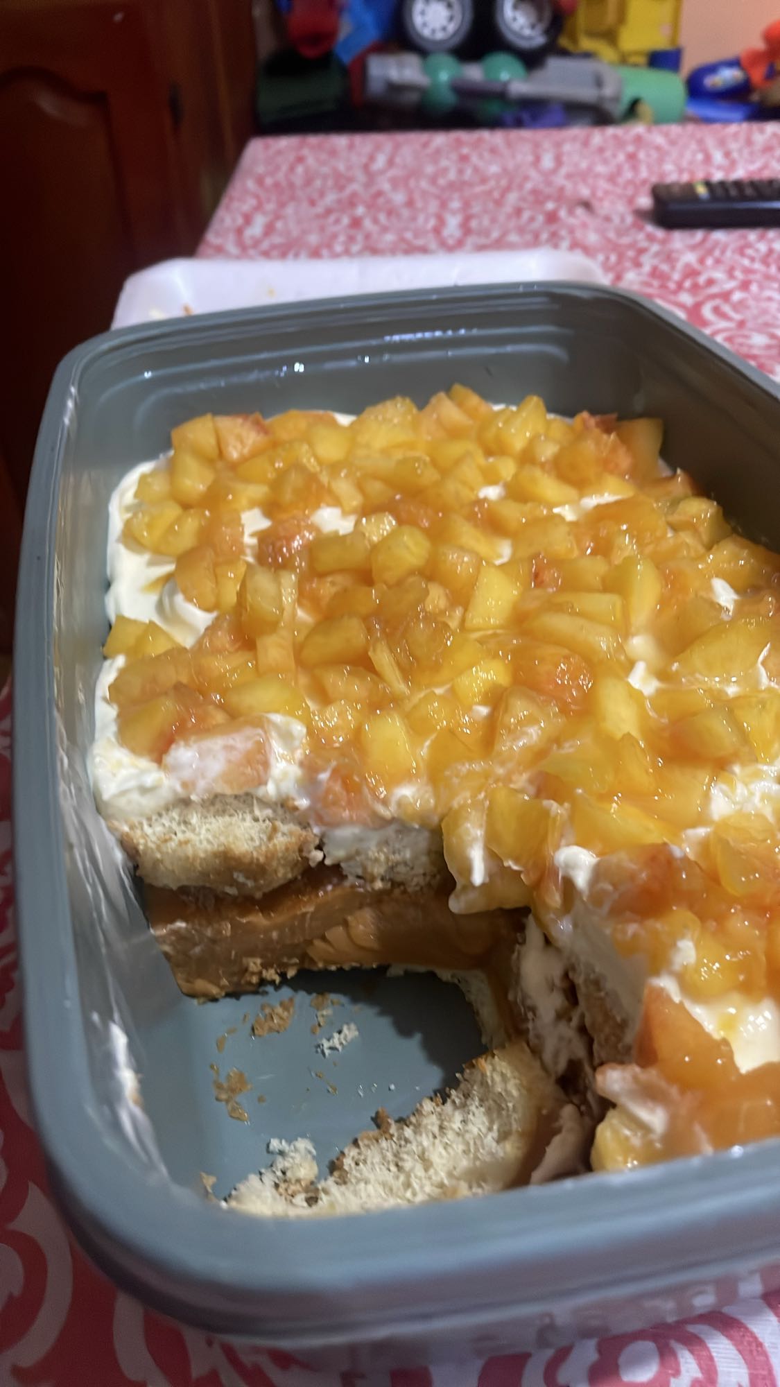 pastel de durazno con postre proteico
