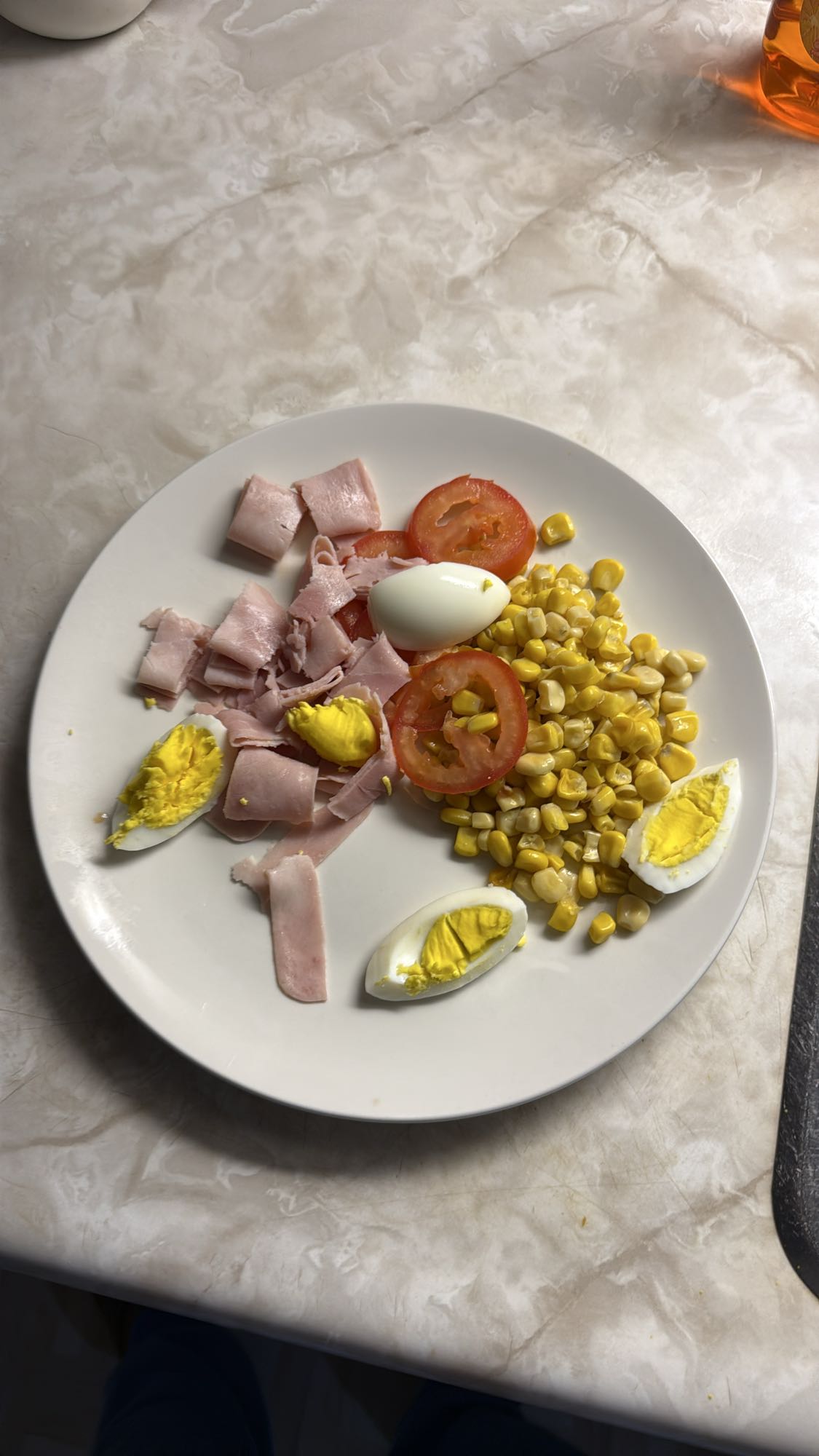 Egg Ham Corn Plate