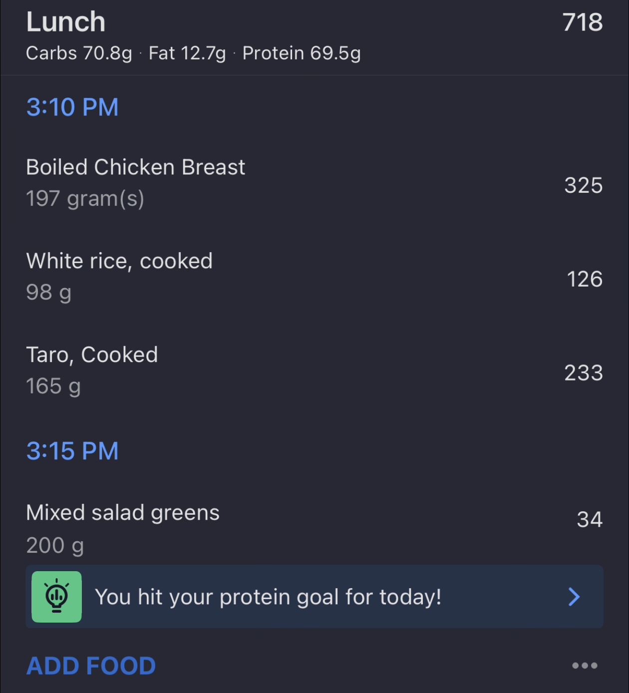 Chicken rice taro salad lunch