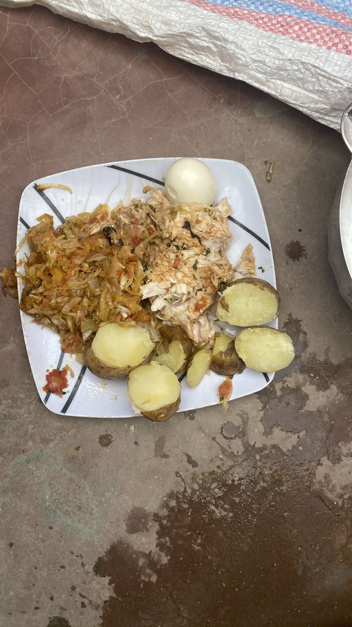 Boiled potatoes, chicken, egg