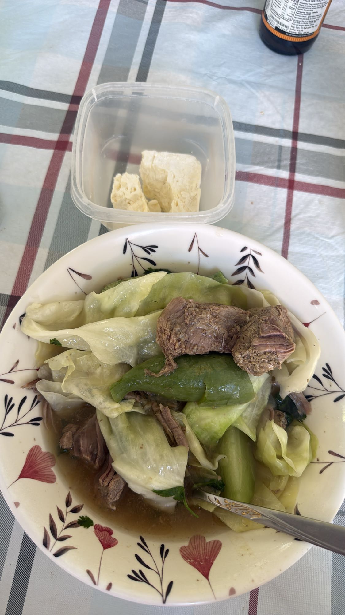 Sopa de res con verduras y tofu