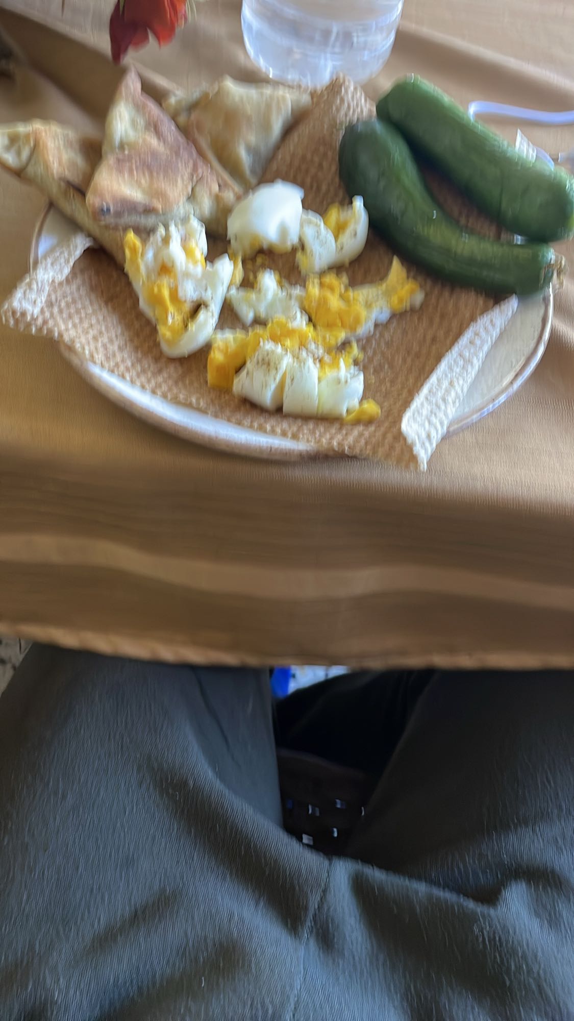 Eggs with pastries & cucumber