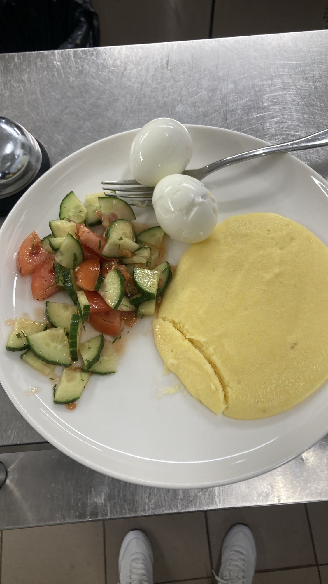 Eggs, polenta, salad plate