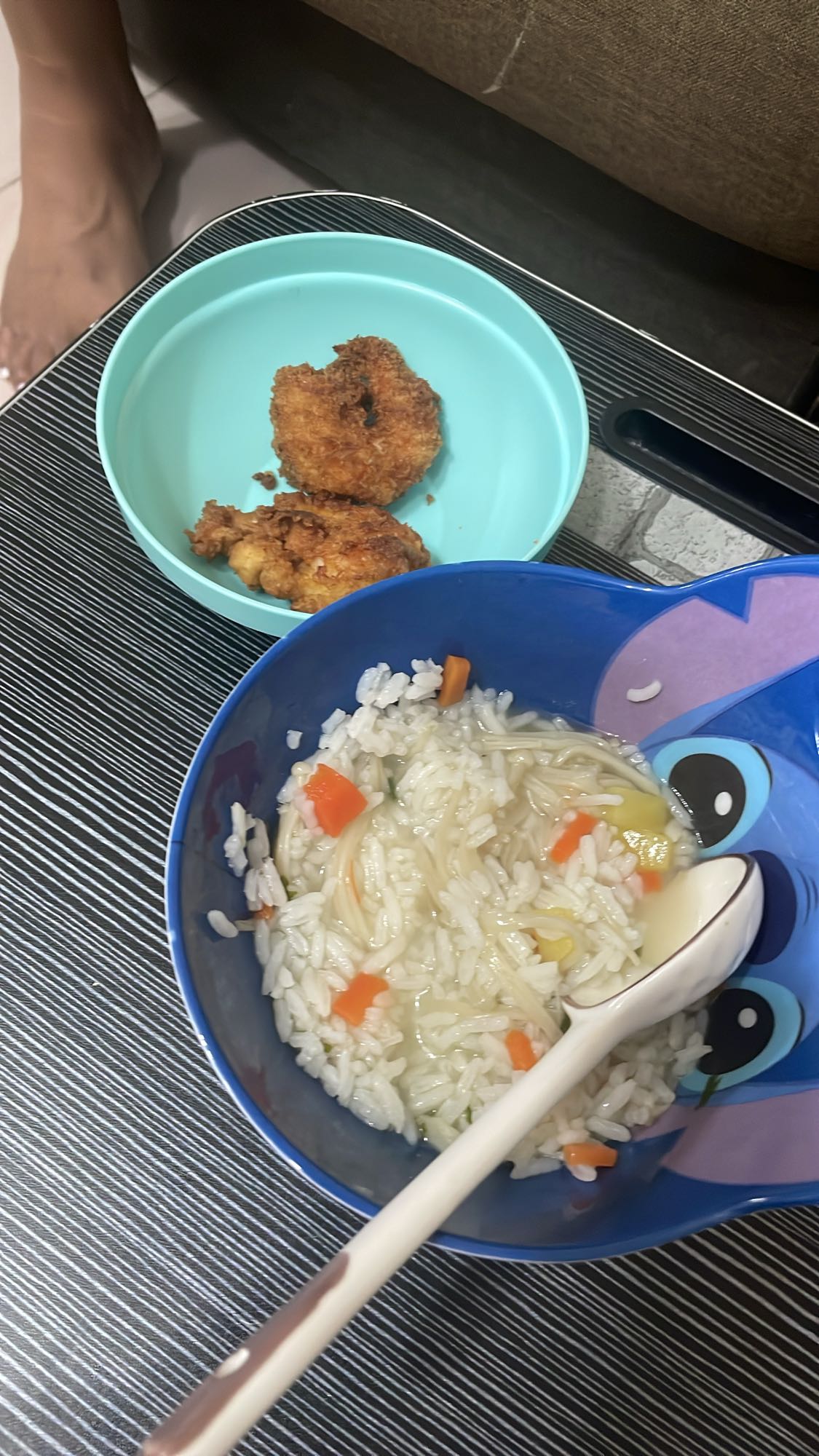 Rice Soup with Fried Chicken