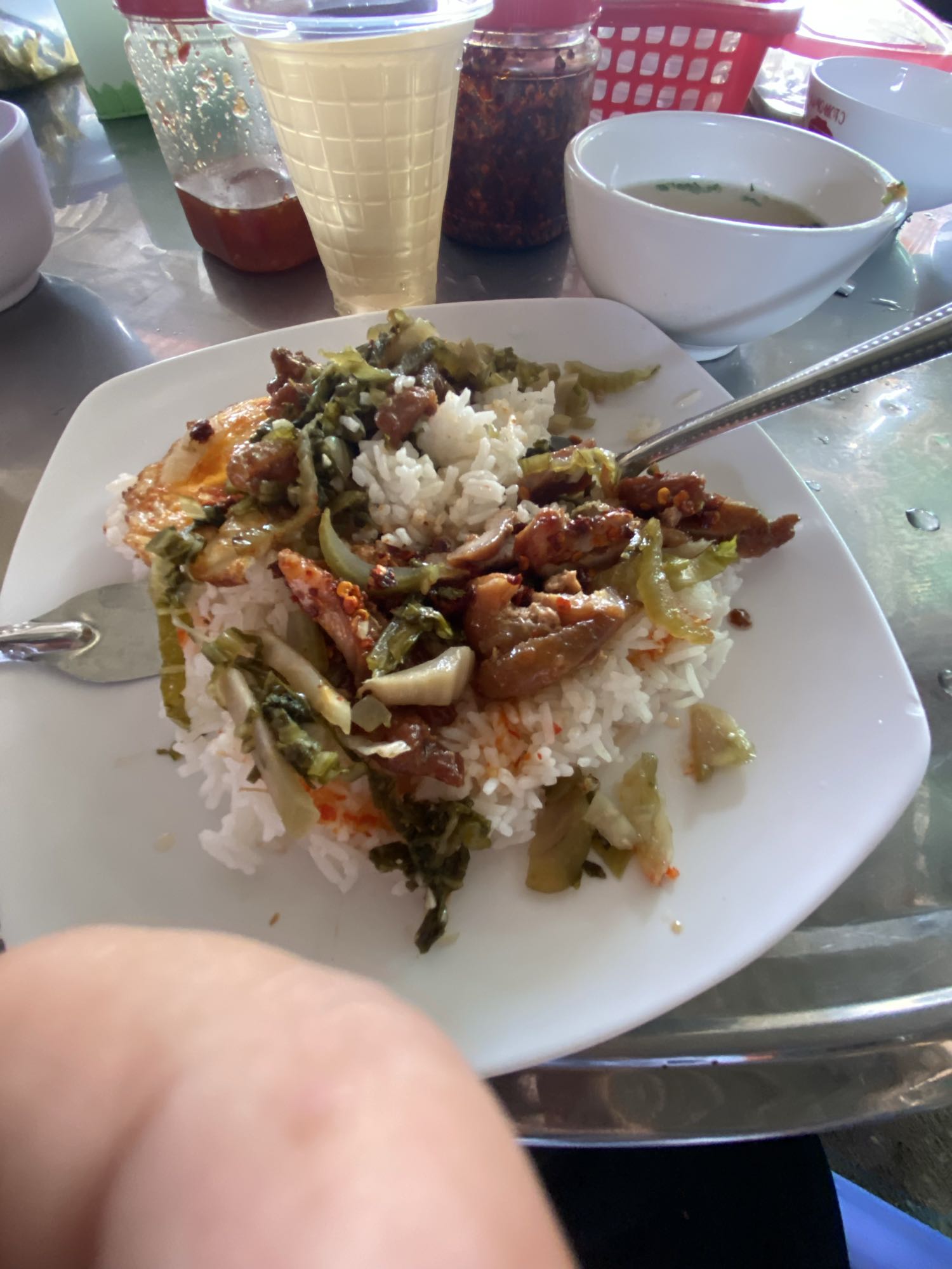 Rice with pork and greens