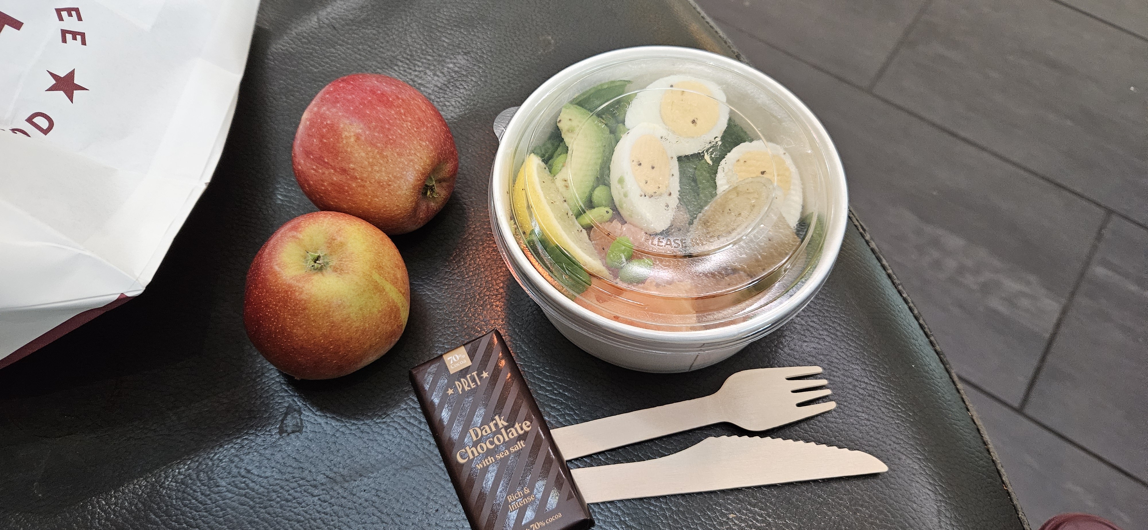 Salad, apples, dark chocolate