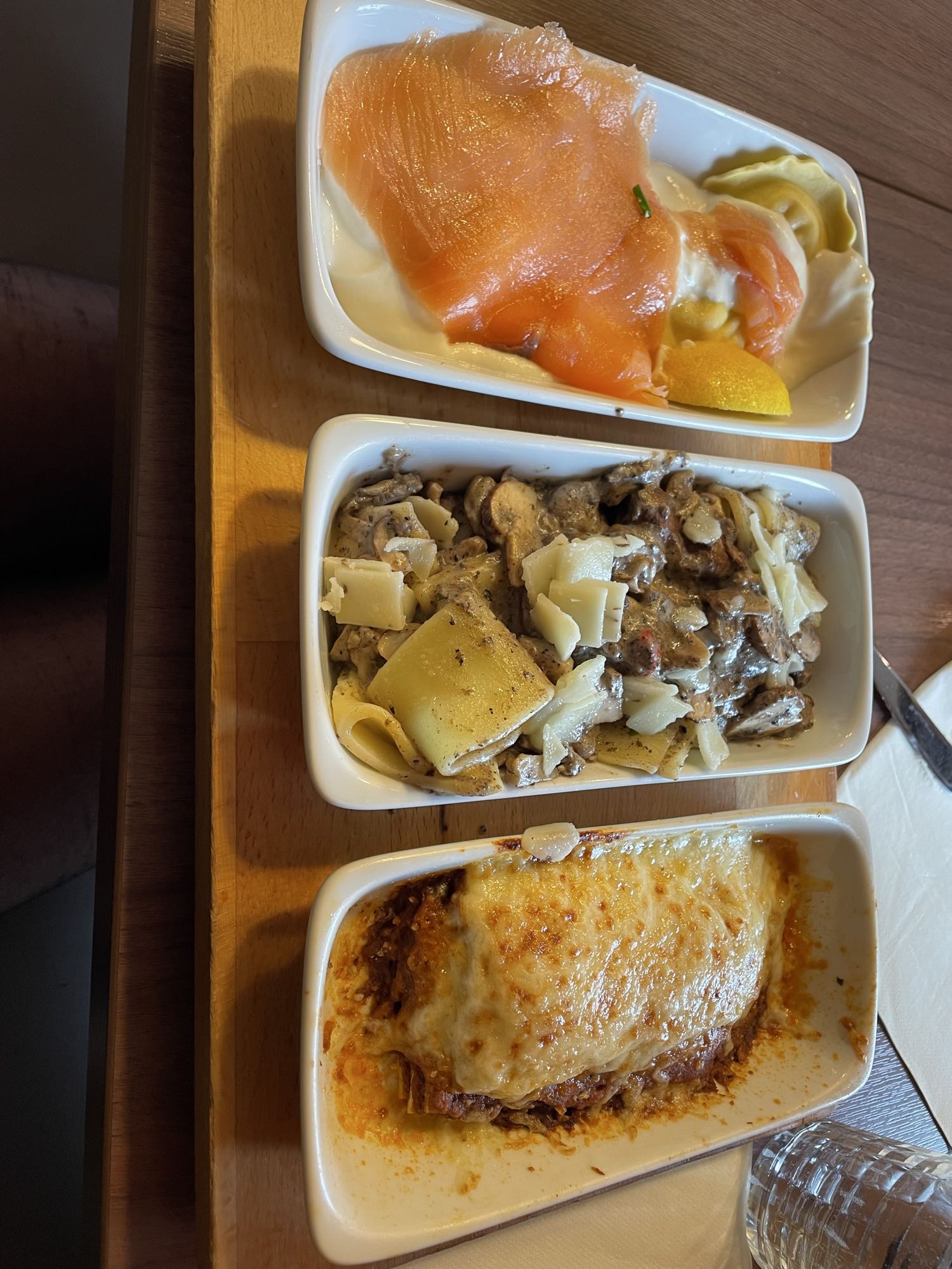 Trio italien saumon, pâtes, lasagne