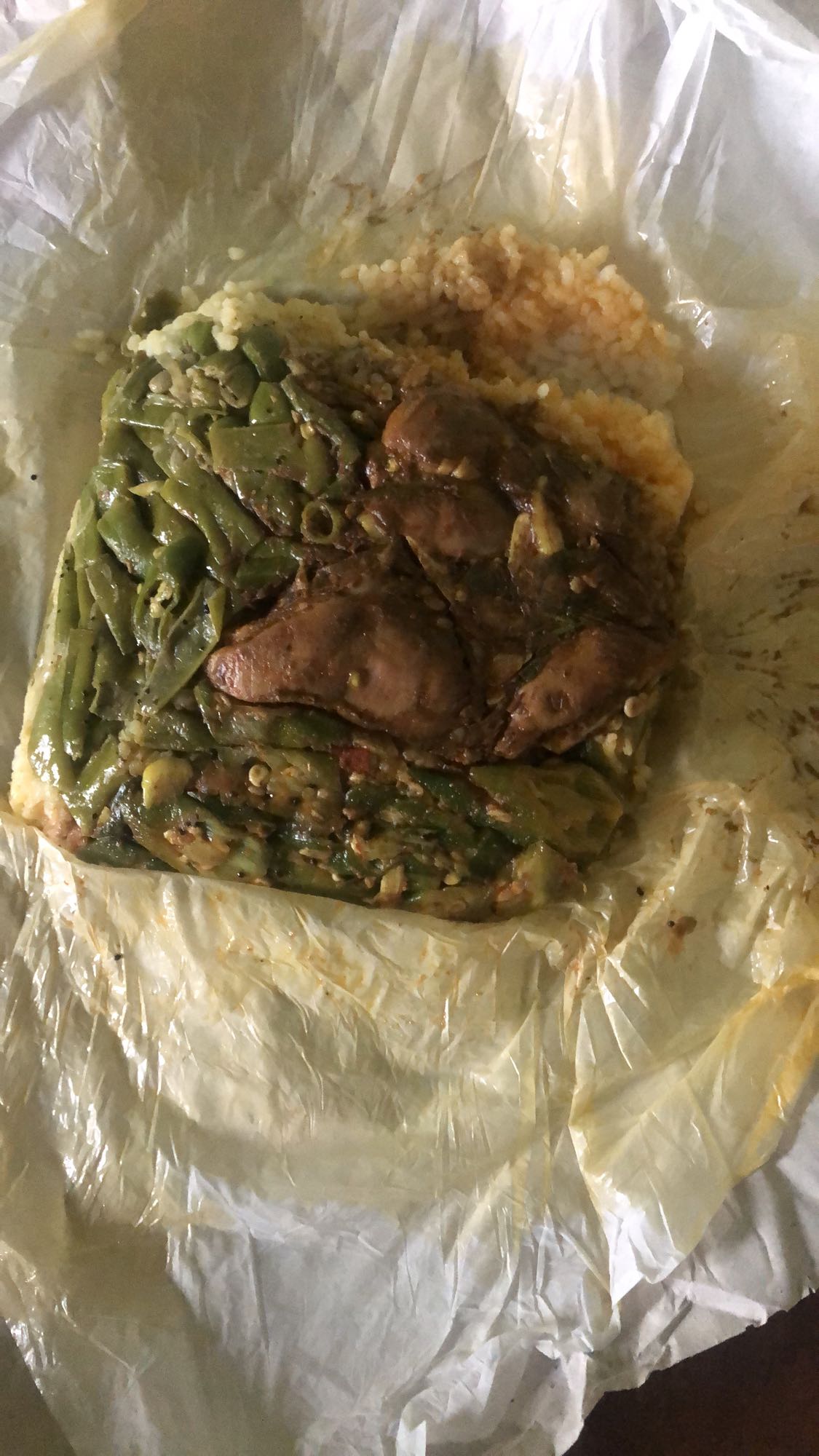 Rice with green beans and liver