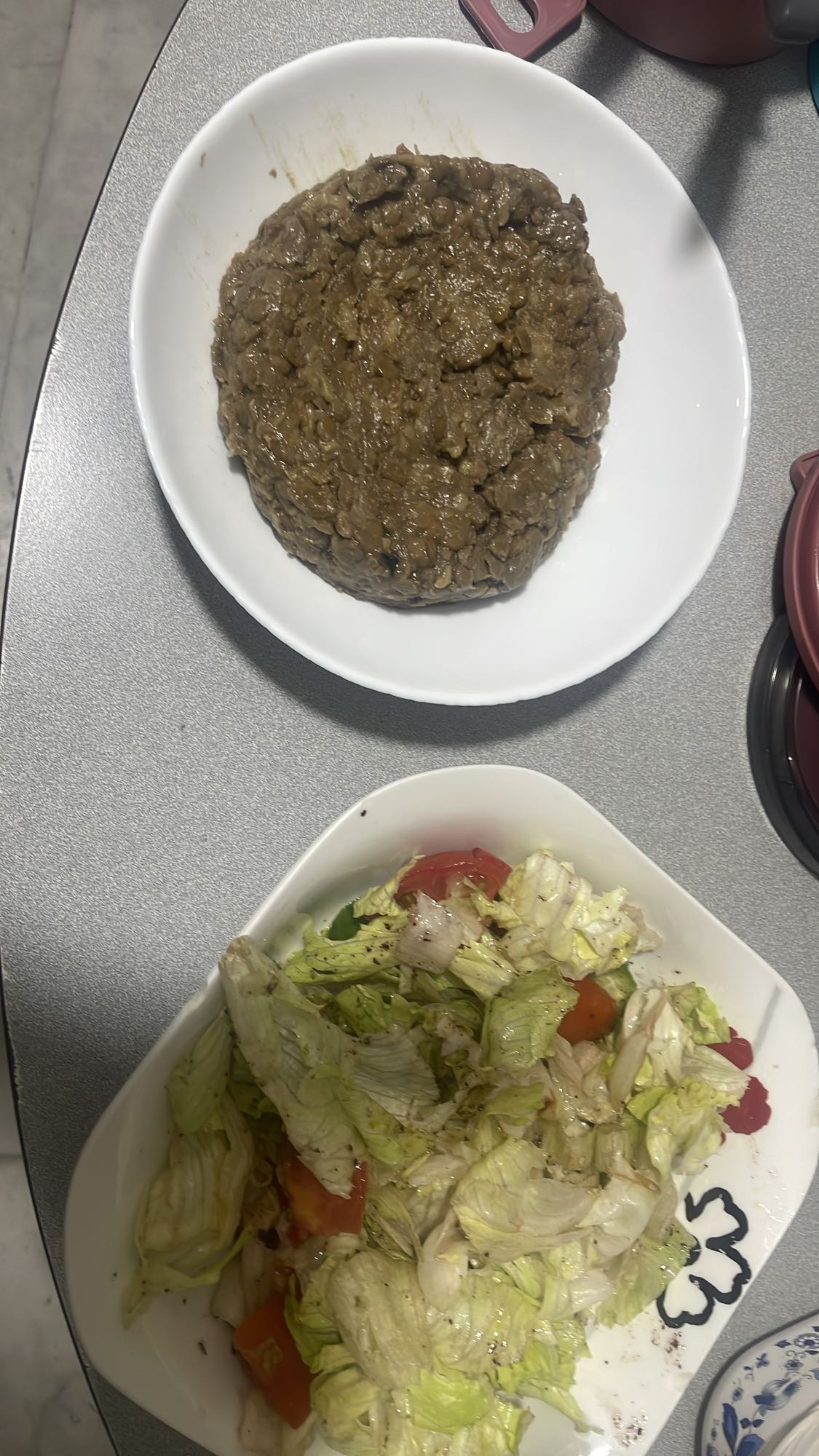 Lentil stew and salad