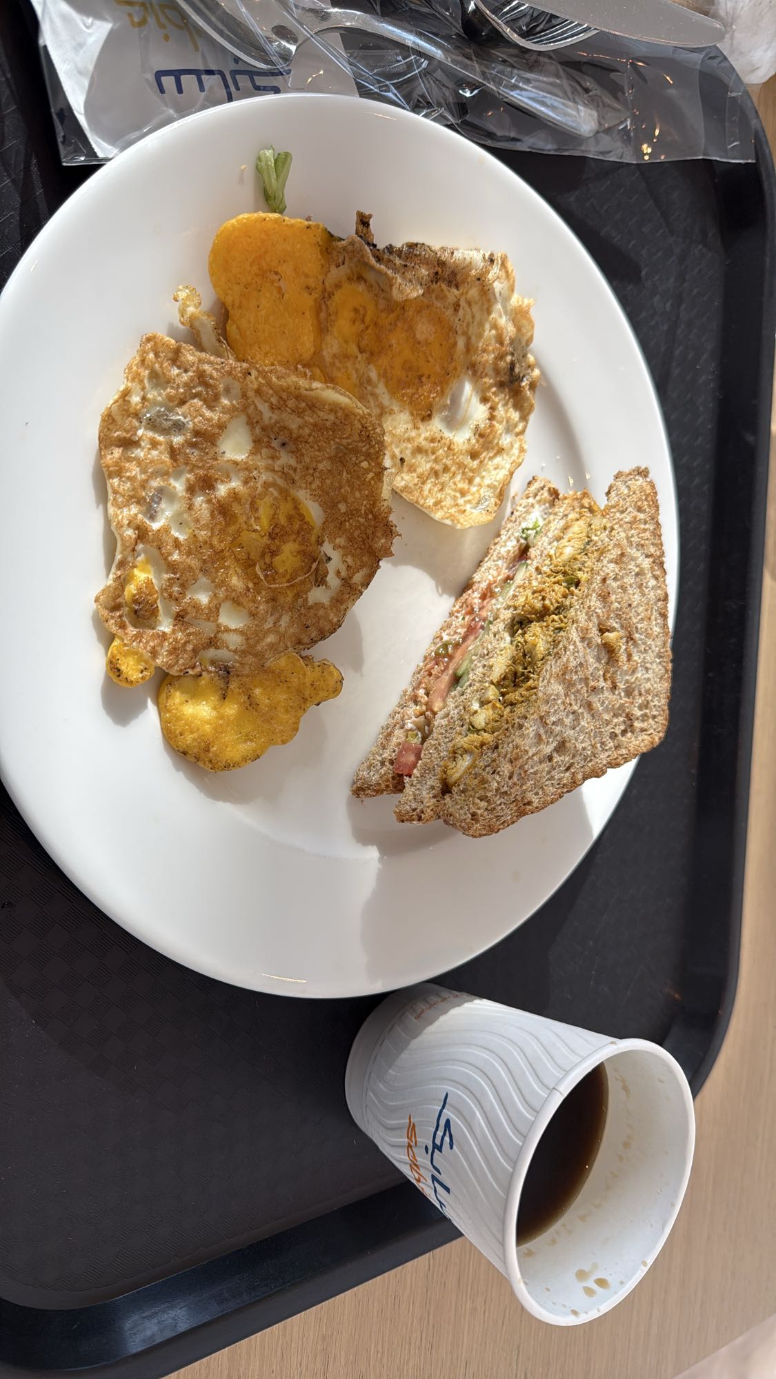 Eggs and sandwich breakfast