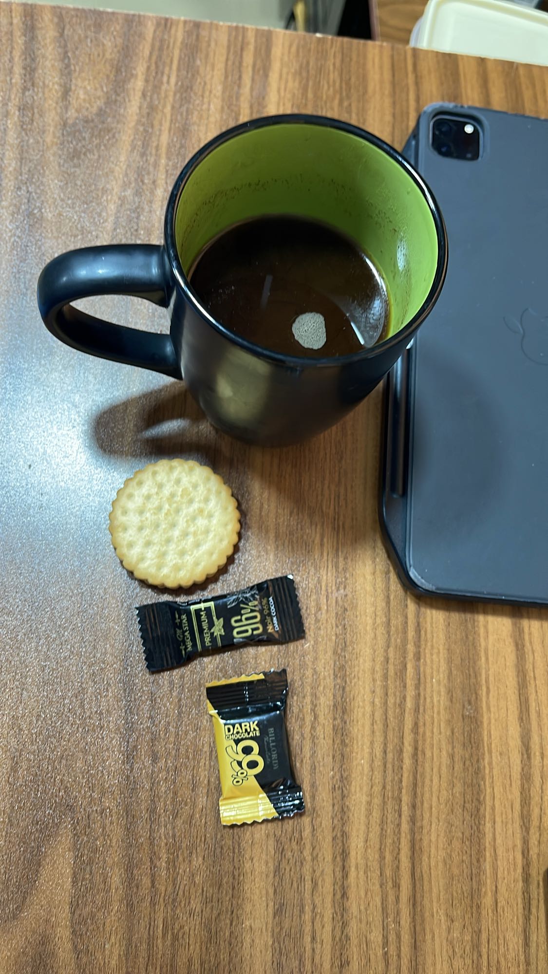 Coffee, biscuit, dark chocolate