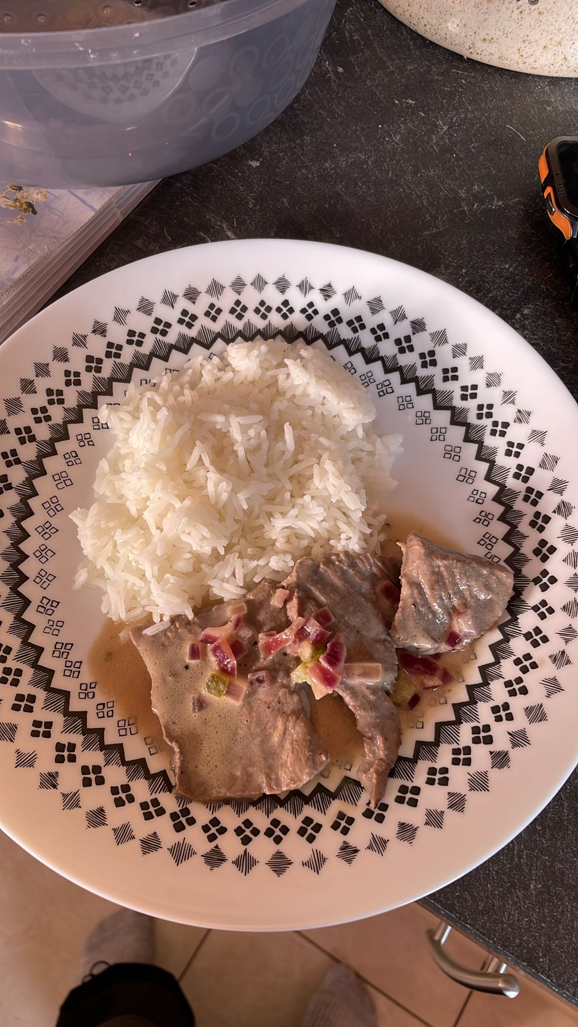 Riz et bœuf sauce crème