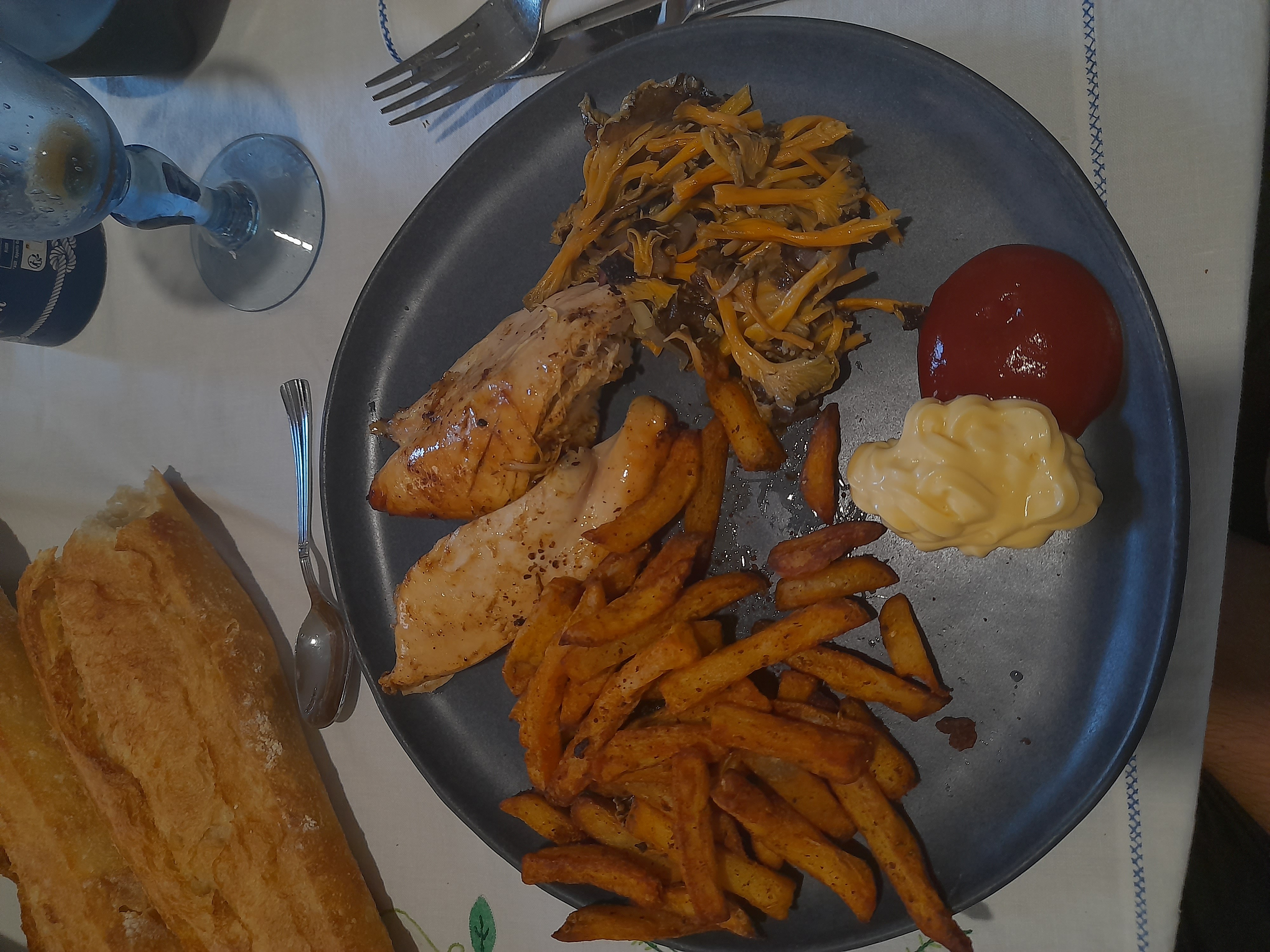 Poulet frites et champignons