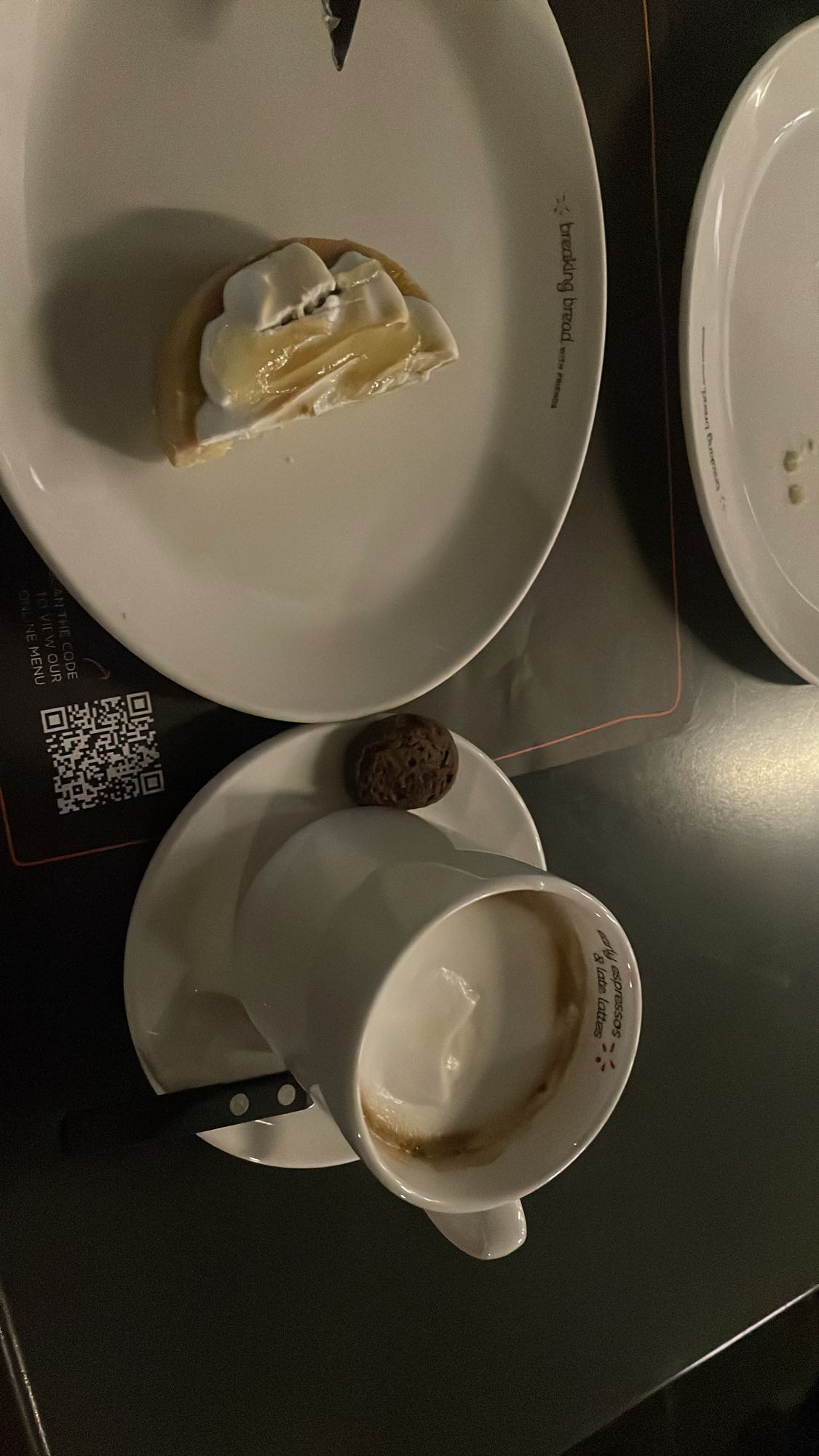 Lemon tart, cappuccino, cookie