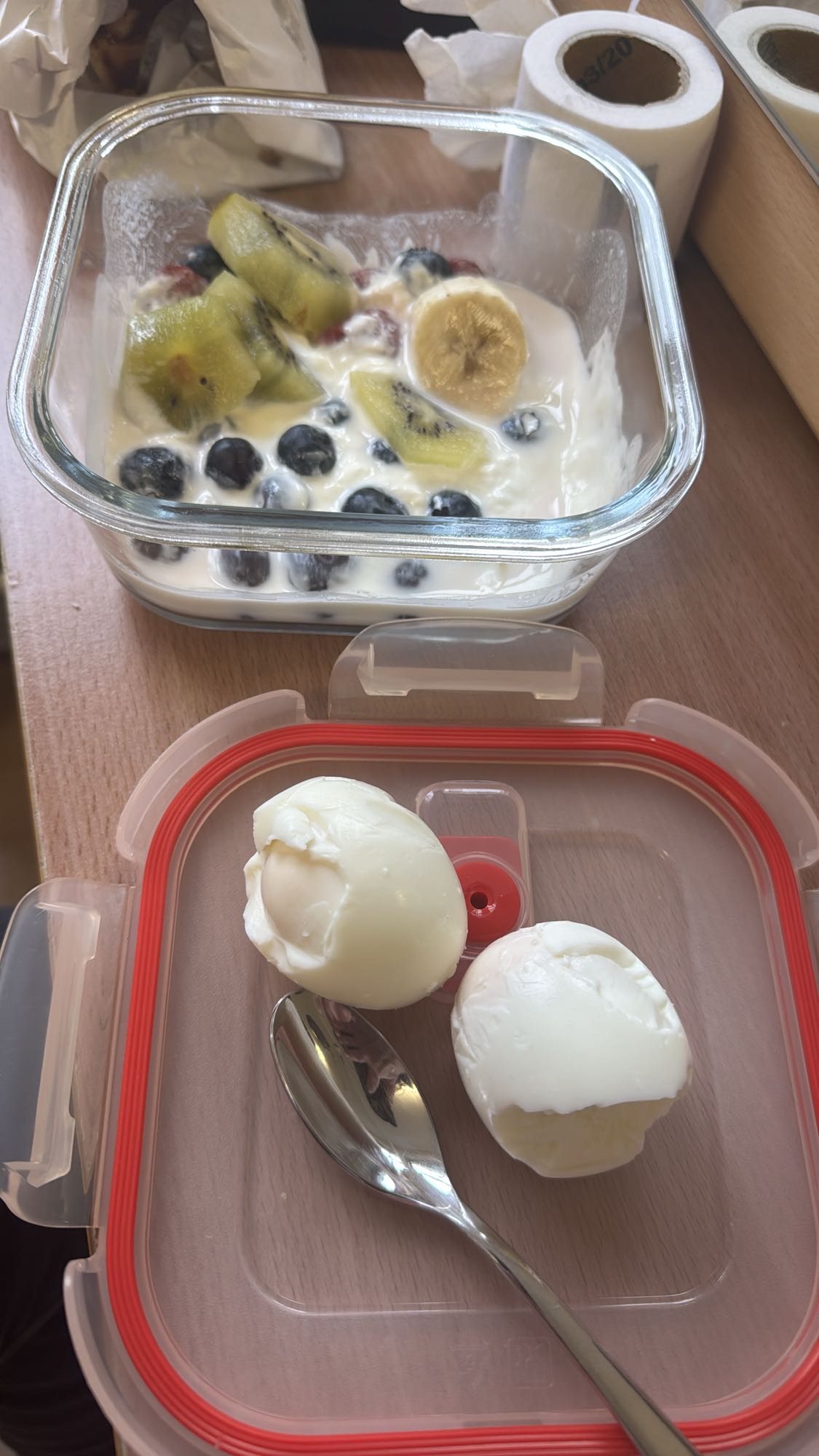 Yoghurt fruit bowl & eggs