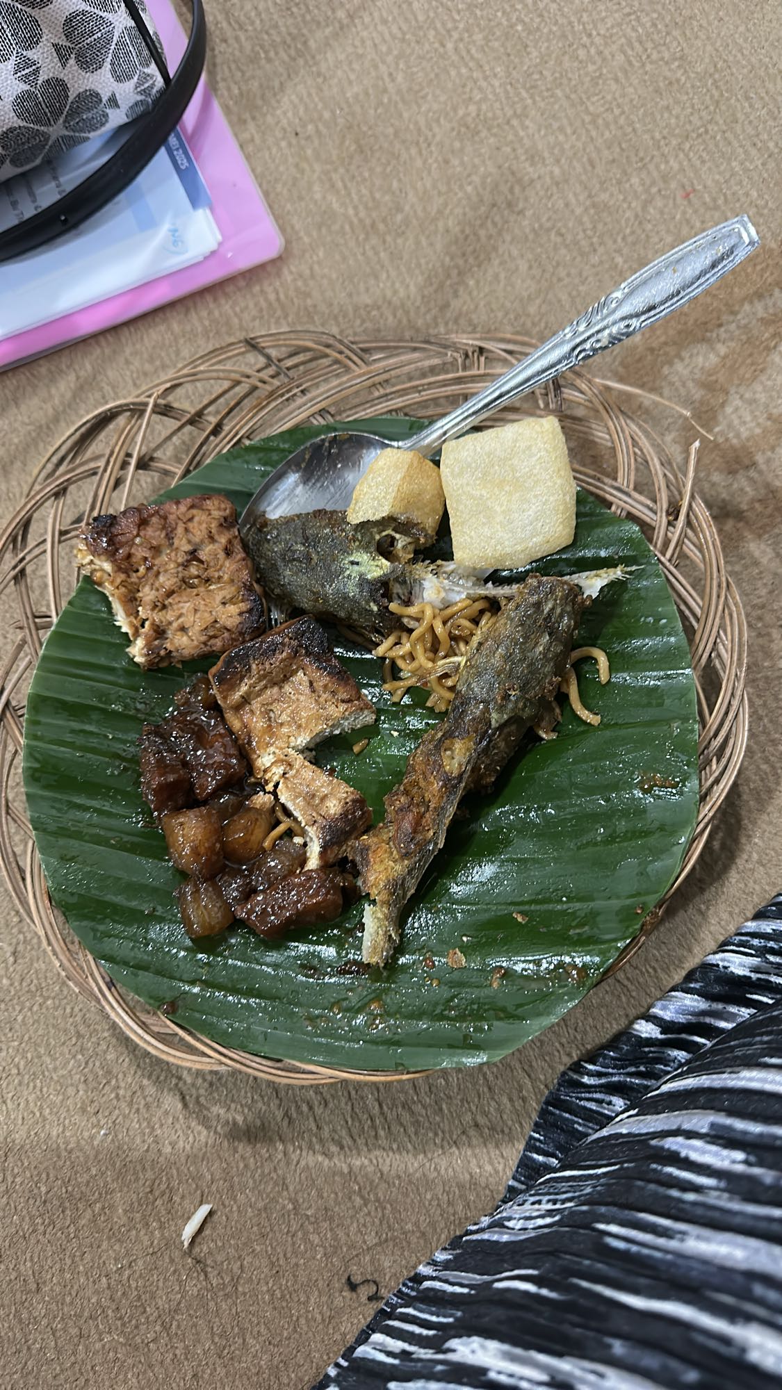 Fried fish, tempeh, tofu, noodles