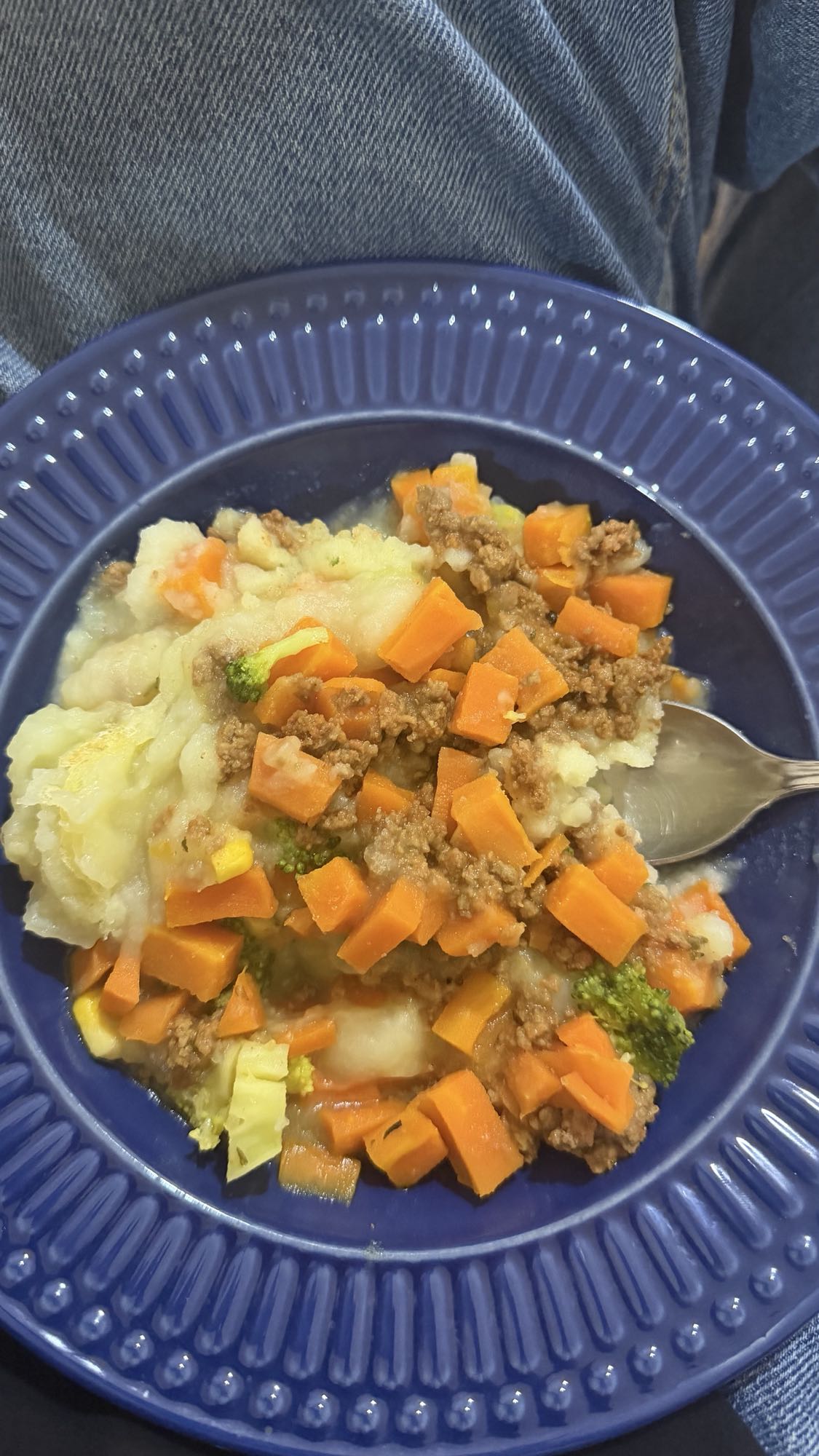 Purê com carne e legumes