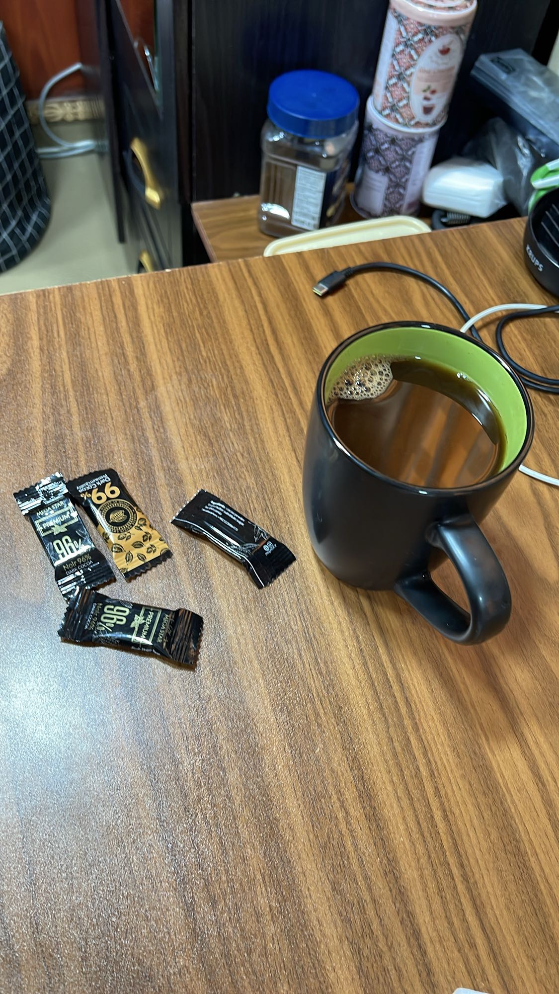 Black coffee and dark chocolate