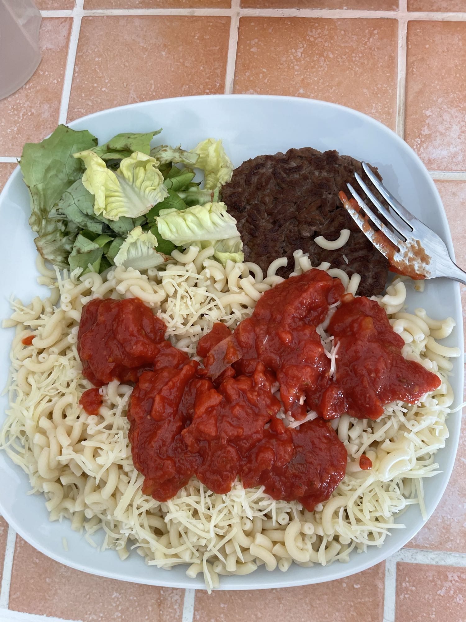 Pâtes sauce tomate et salade