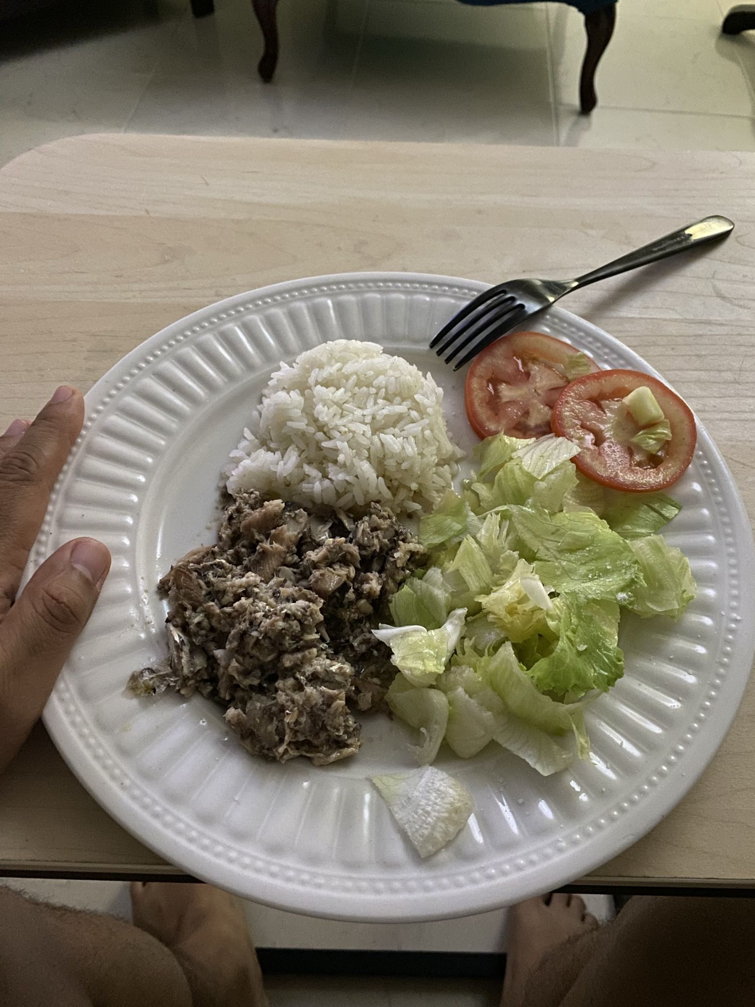 Arroz con sardina y ensalada