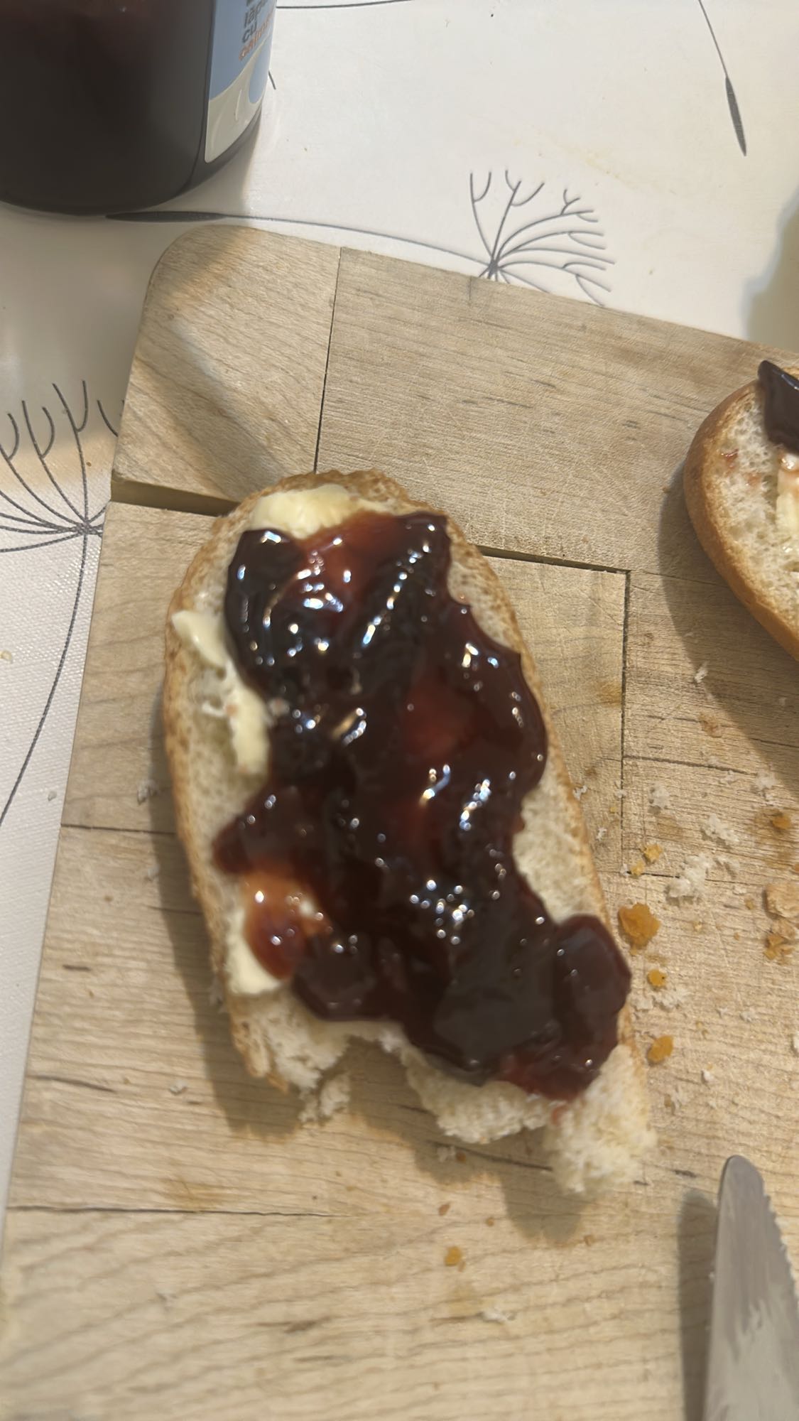 Bread with butter and jam