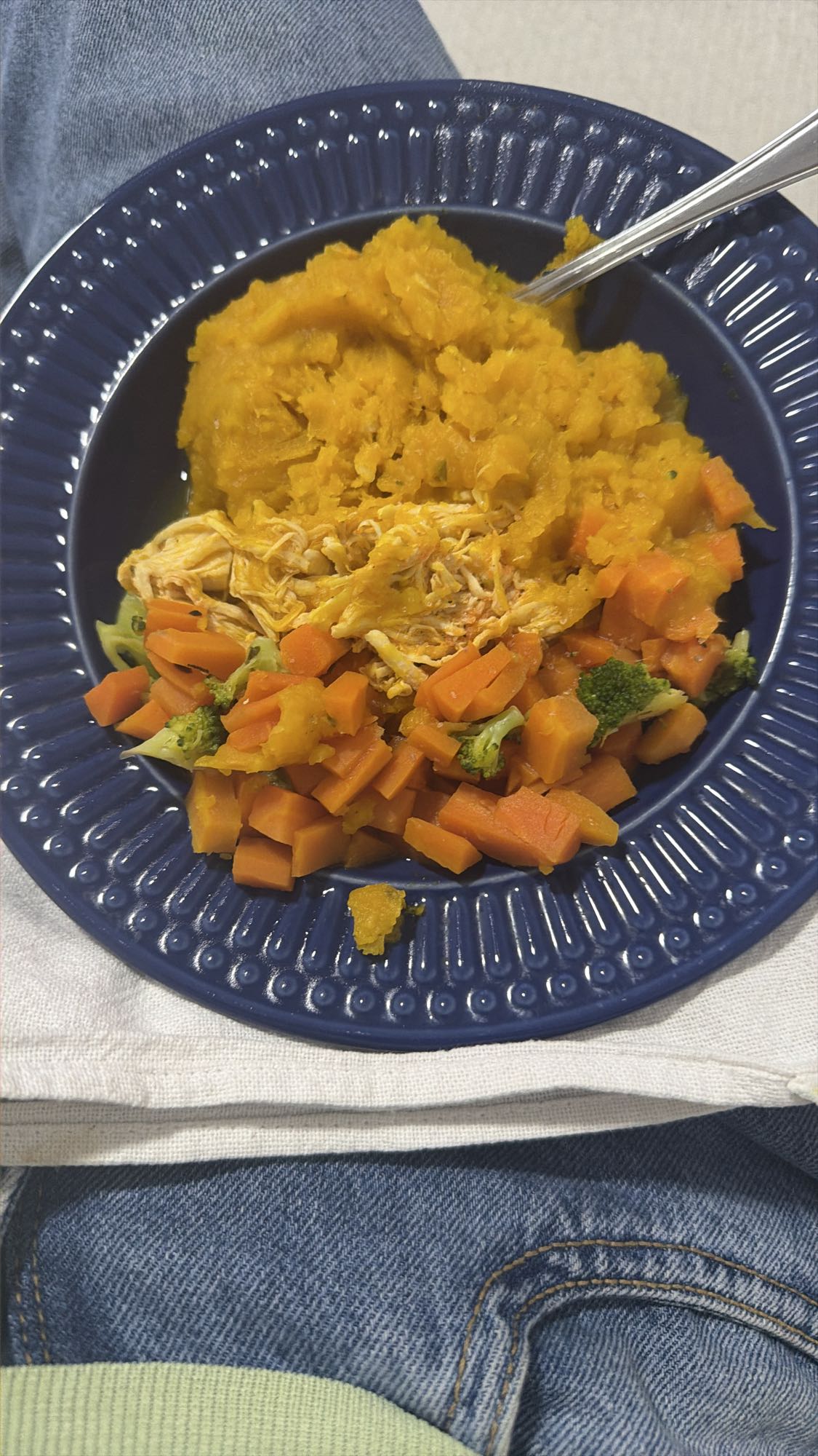 Frango, abóbora e legumes