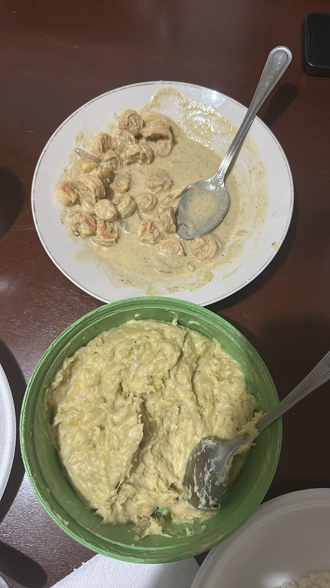 Camarones con puré de plátano