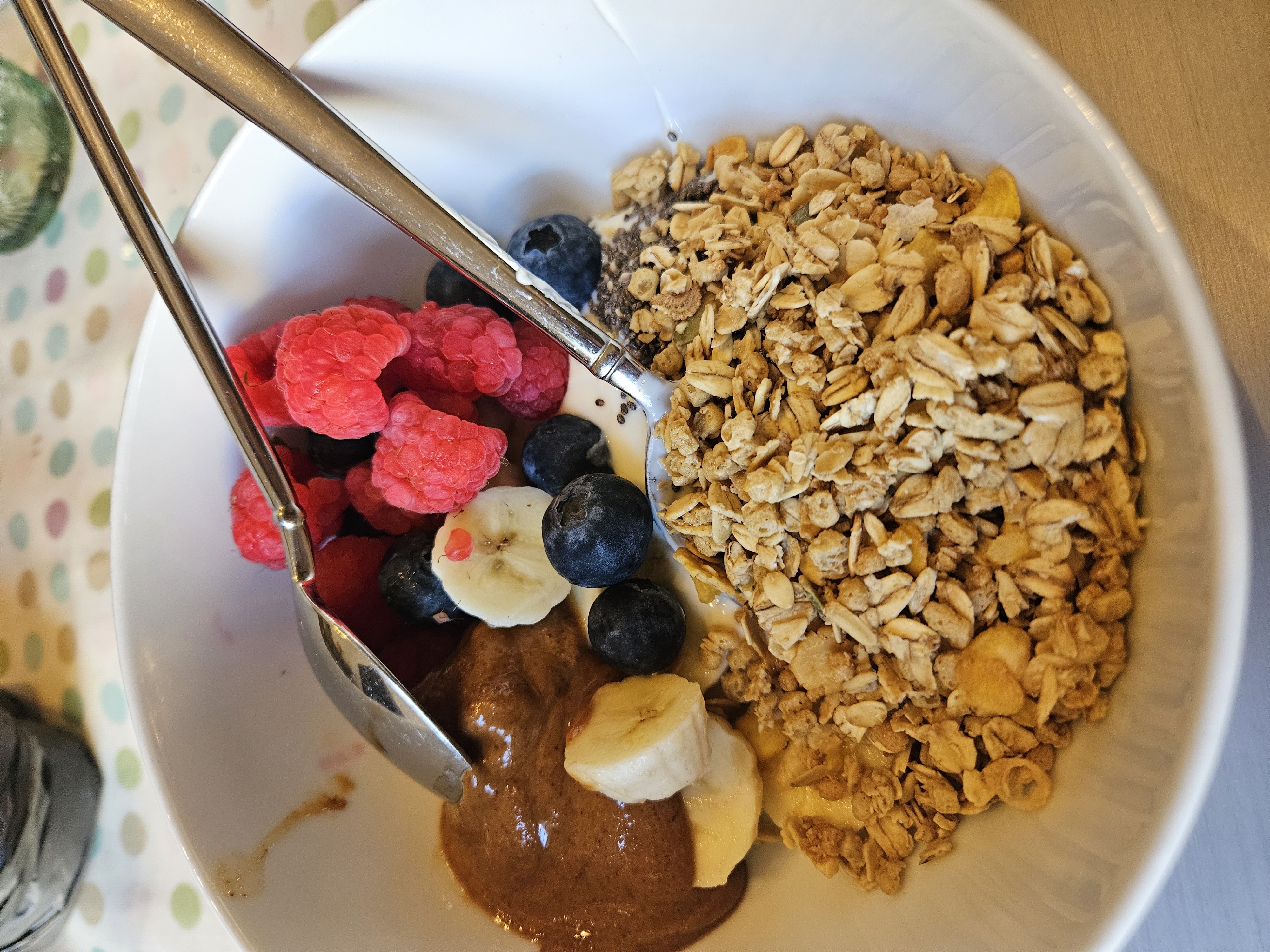 Granola Yogurt Fruit Bowl with Protein and Chia Seeds