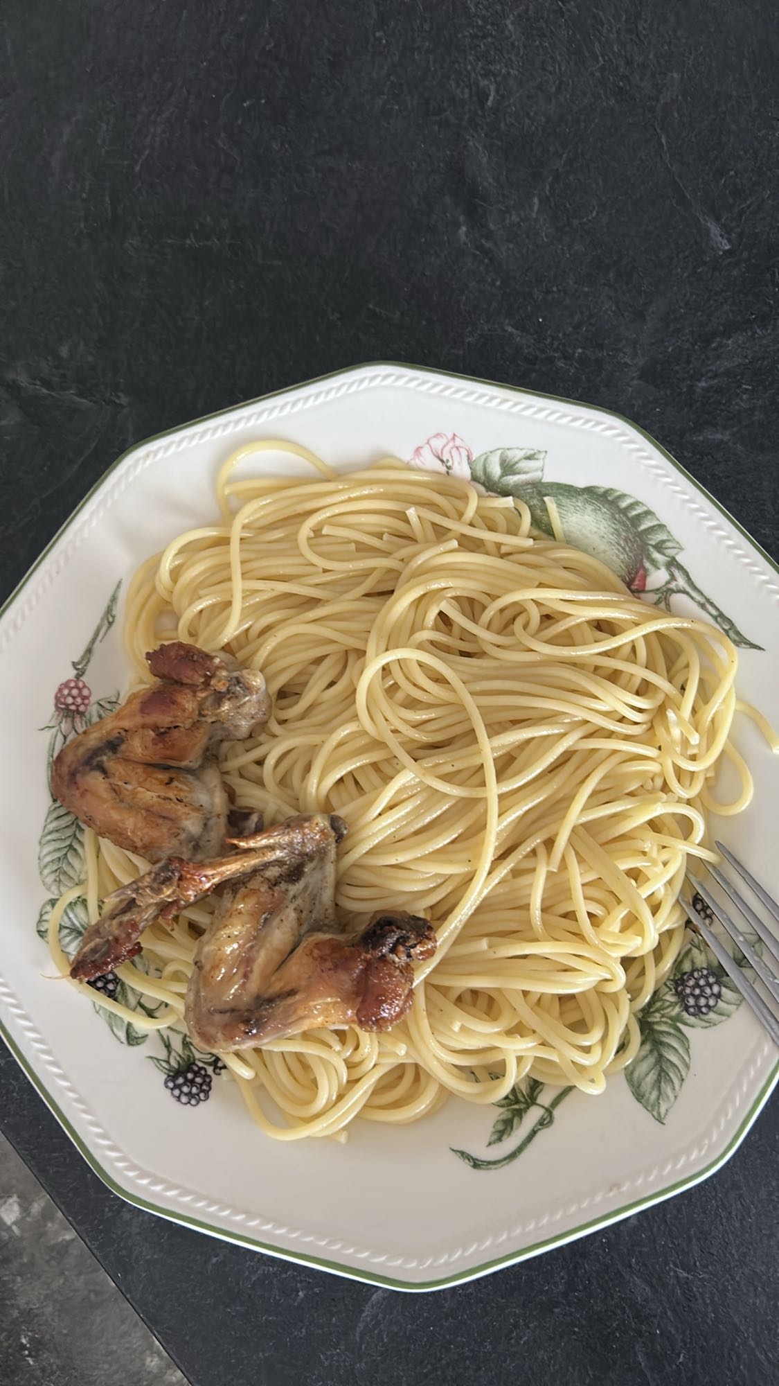 Spaghetti et poulet rôti