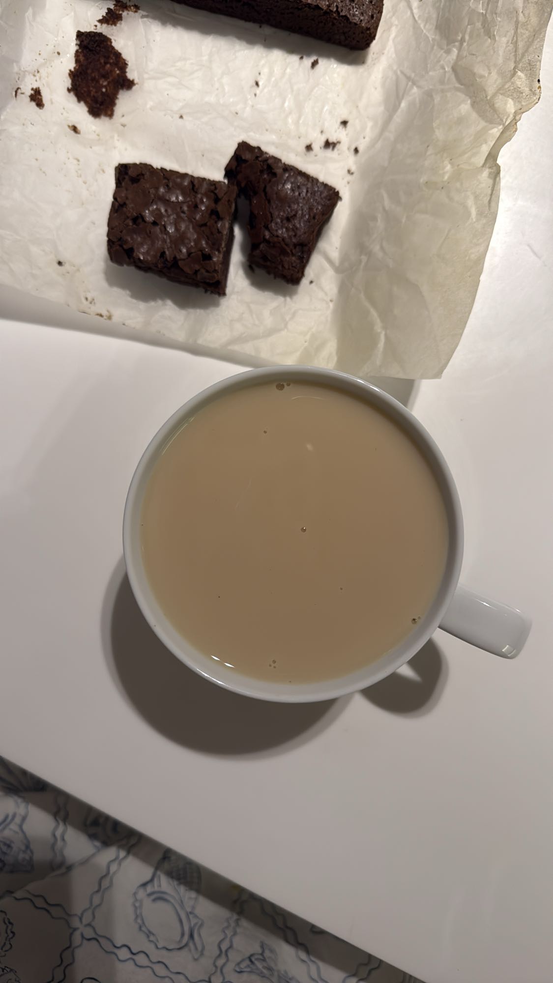чай с молоком и брауни