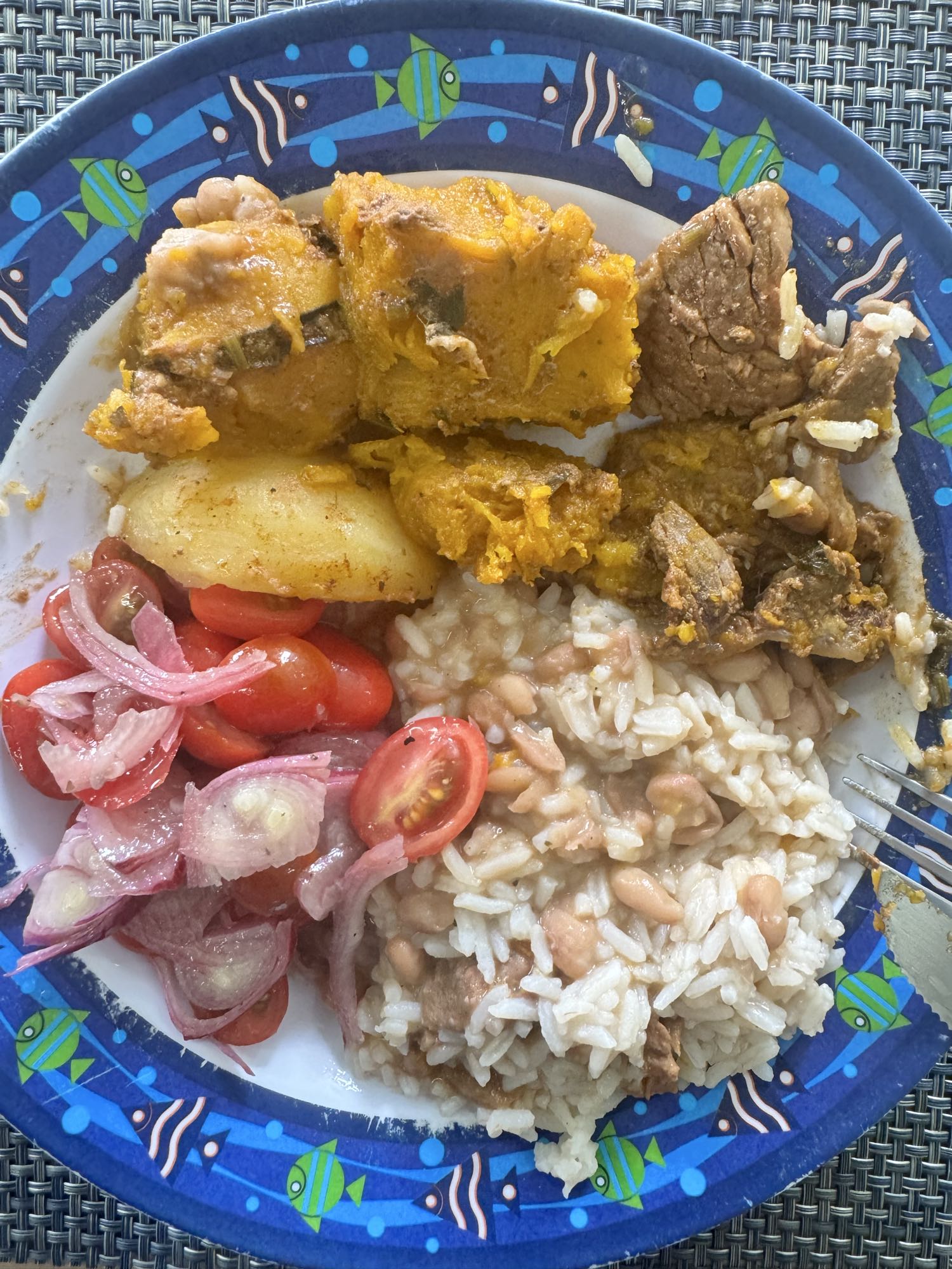 Arroz, feijão, carne e salada