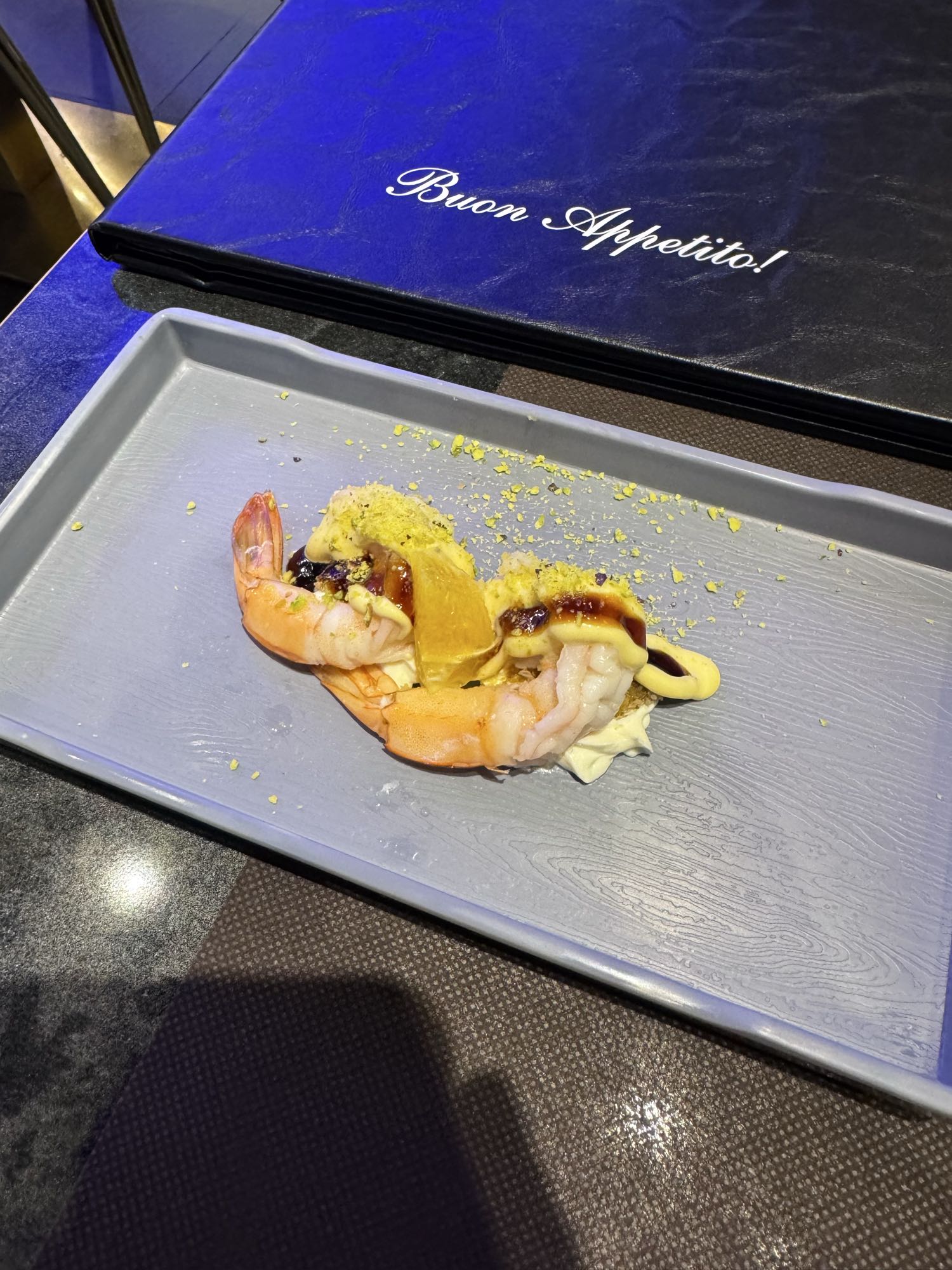 Gamberi con salsa e arancia