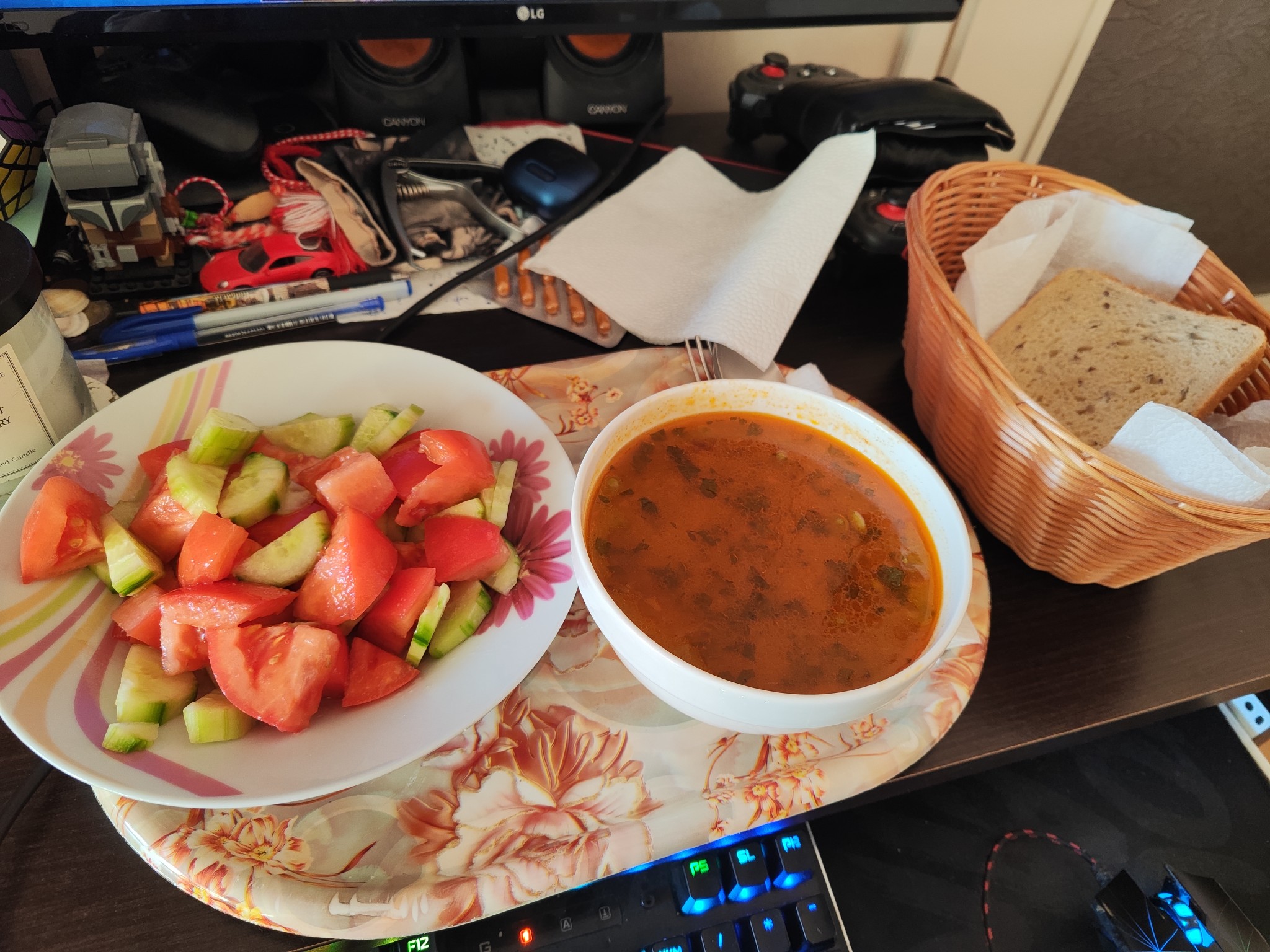 Soup, salad, and bread