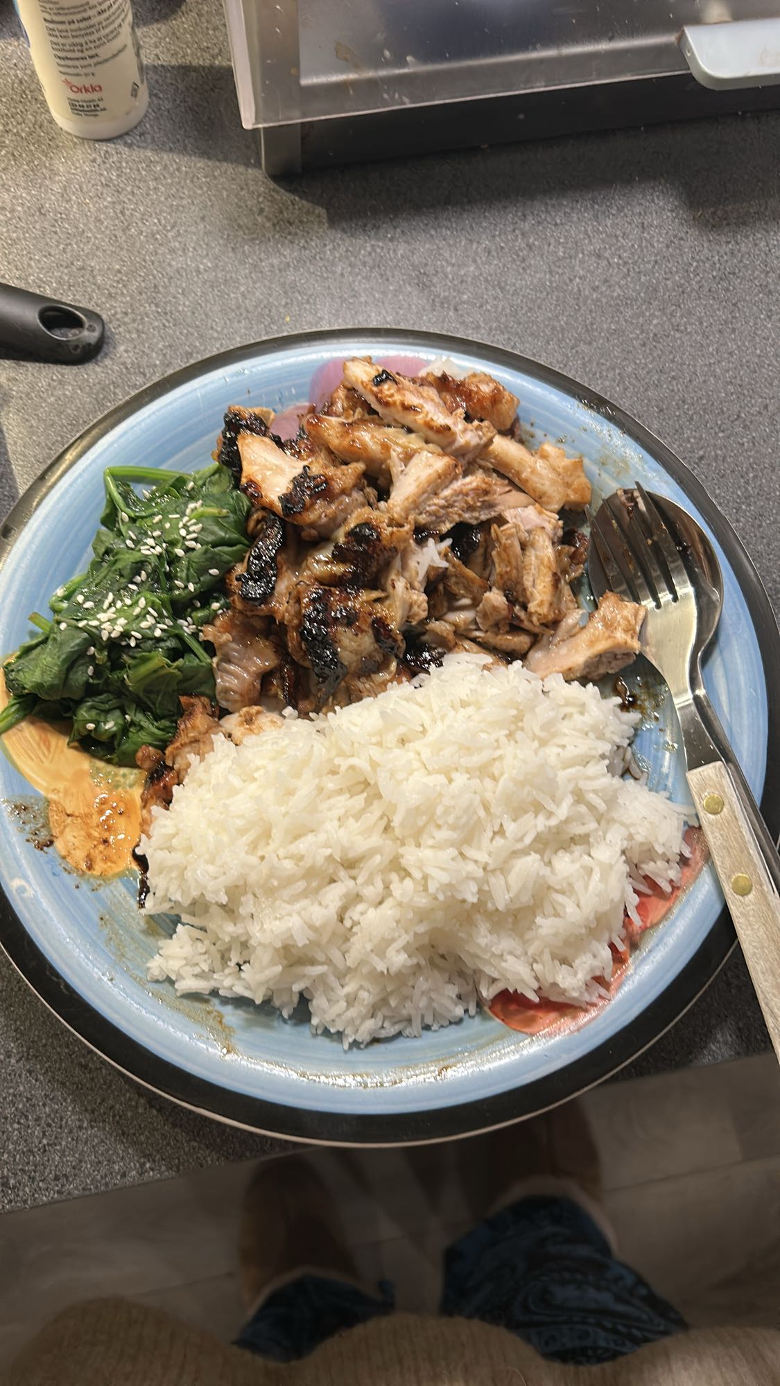 Kylling med ris og spinat