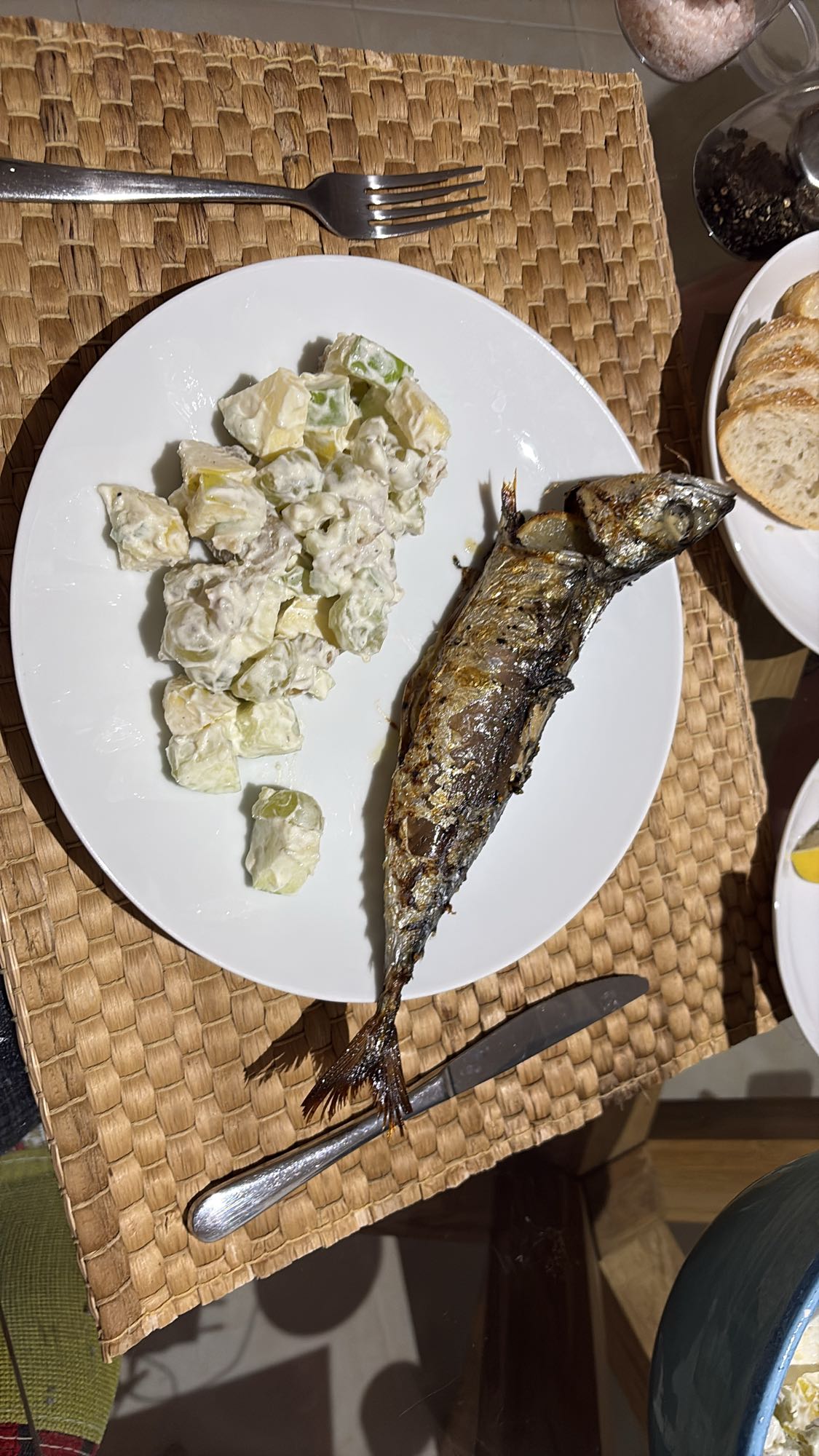 Grilled fish with potato salad
