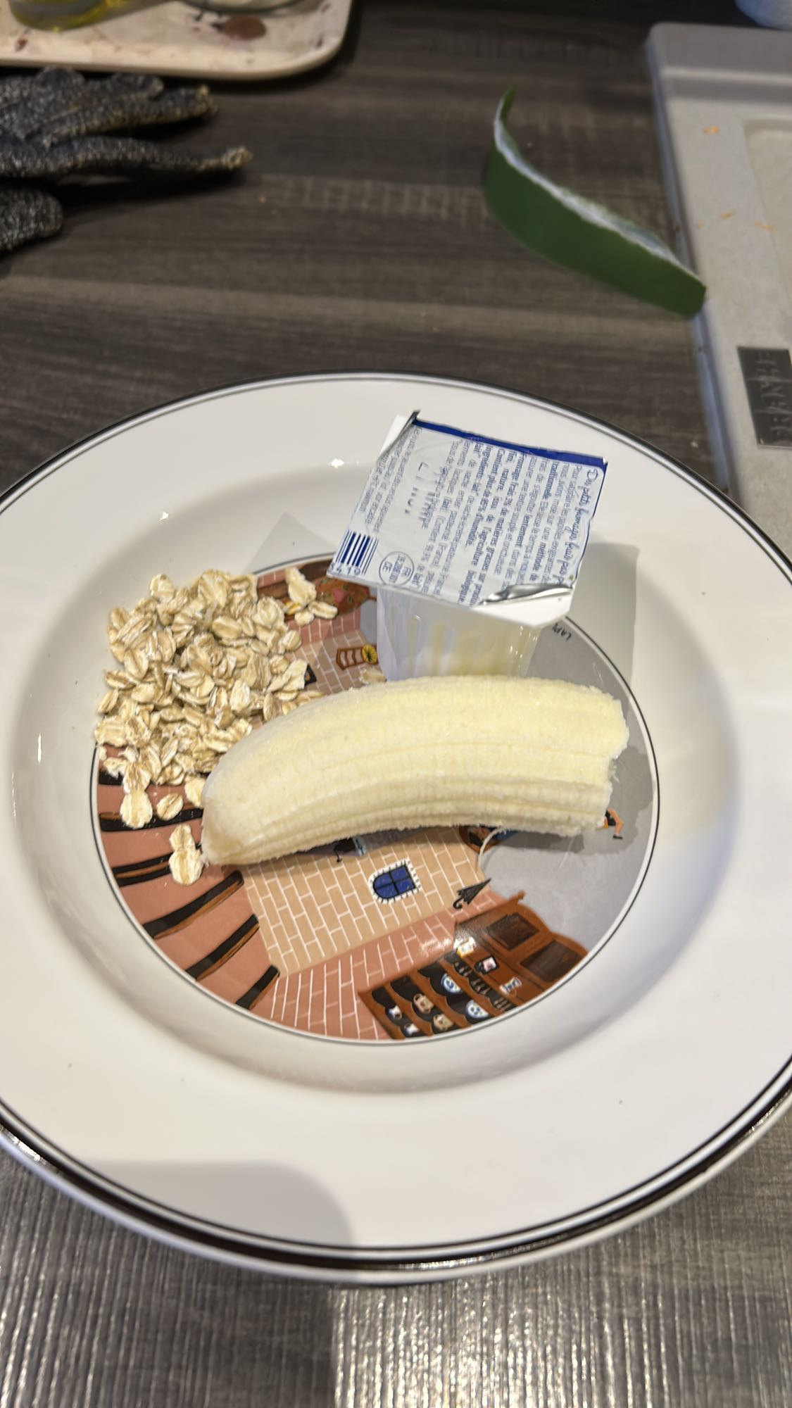 Banane, flocons, fromage frais