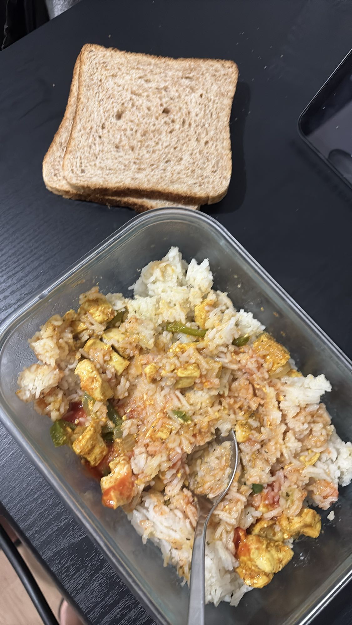 Riz curry et pain complet